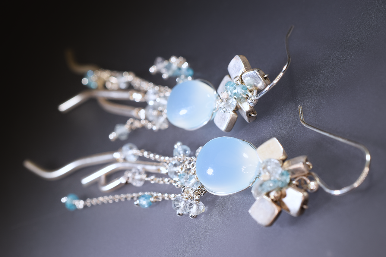 chalcedony chandelier earrings with hill tribe silver