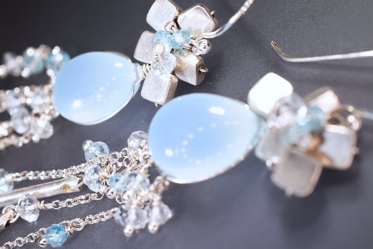 chalcedony chandelier earrings with hill tribe silver