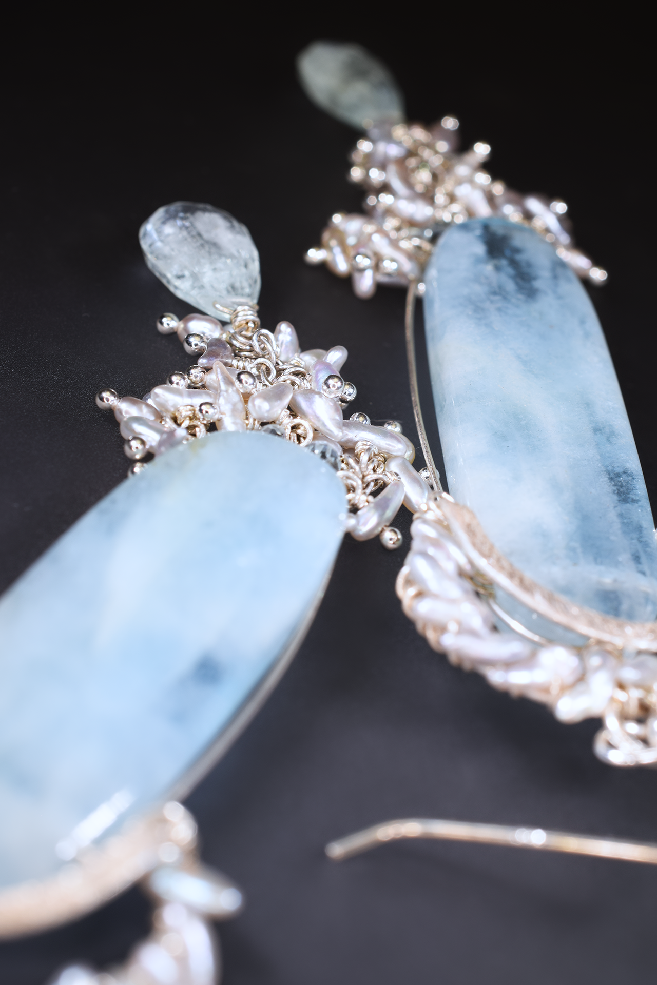 long aquamarine pendant earrings with sterling silver