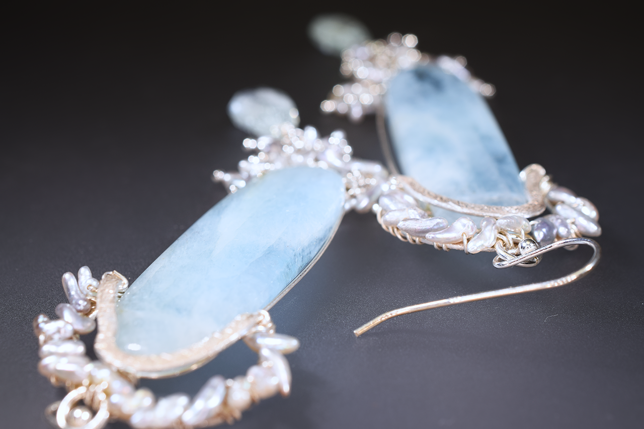 long aquamarine pendant earrings with sterling silver
