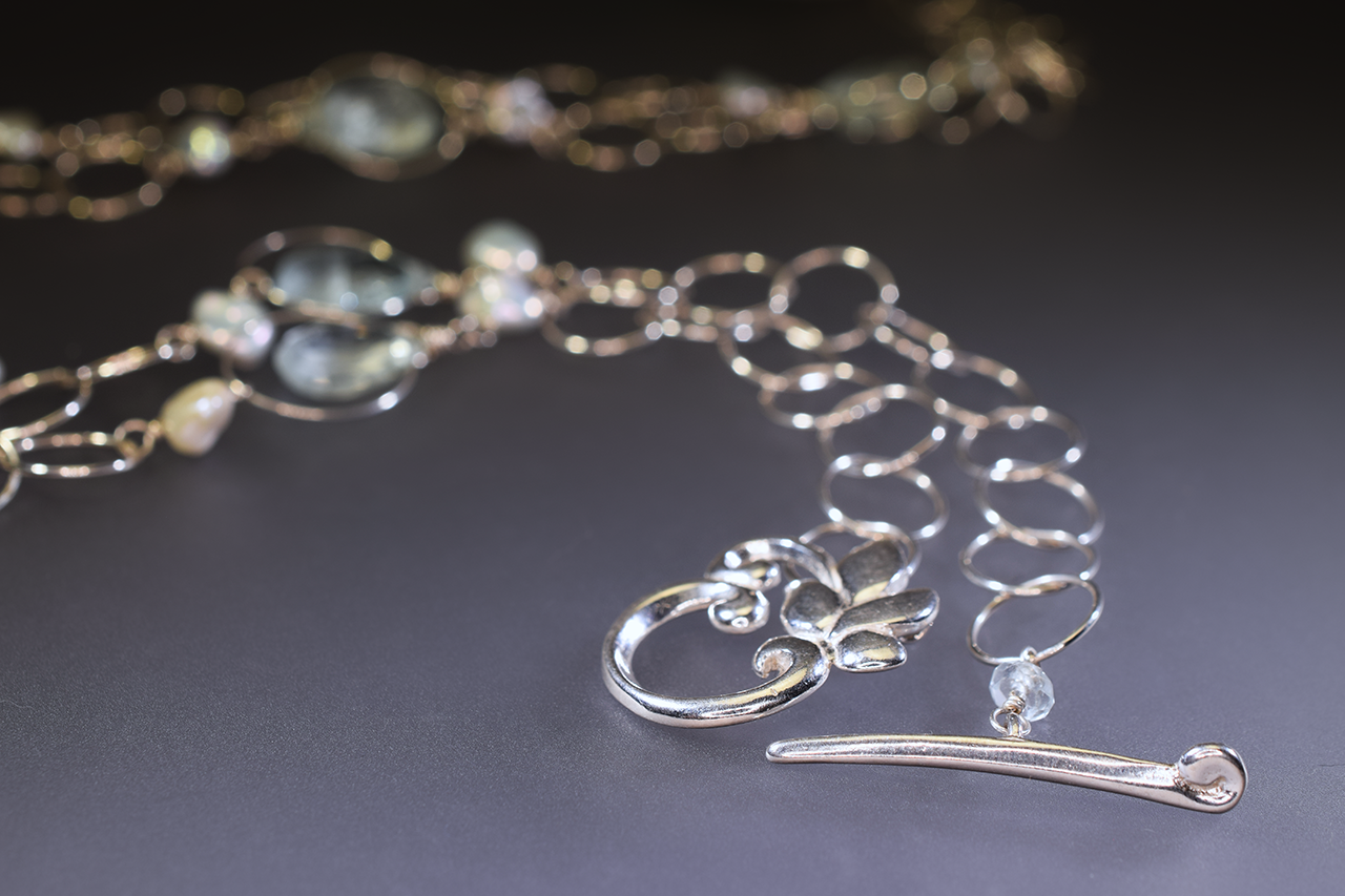 triple drop aquamarine long necklace