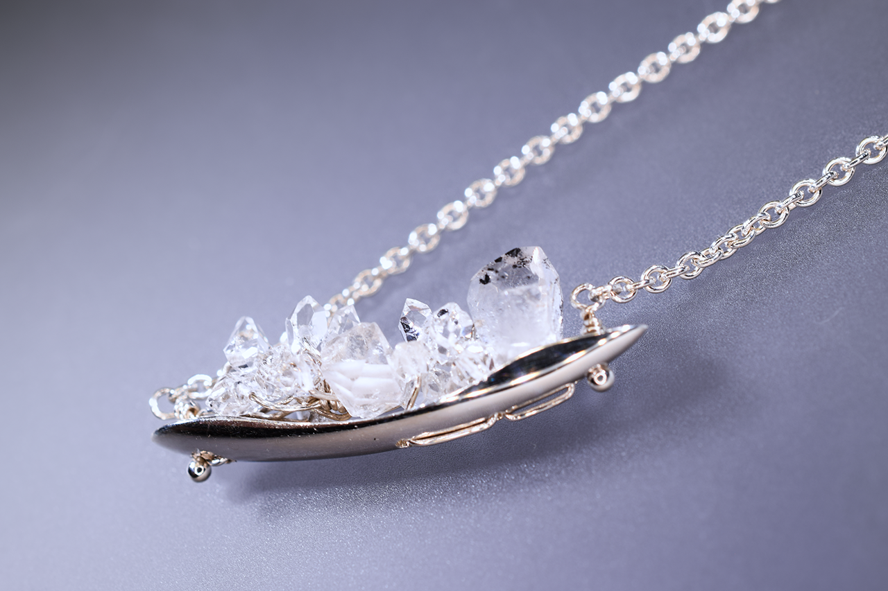 sterling silver casted pendant with herkimer diamonds