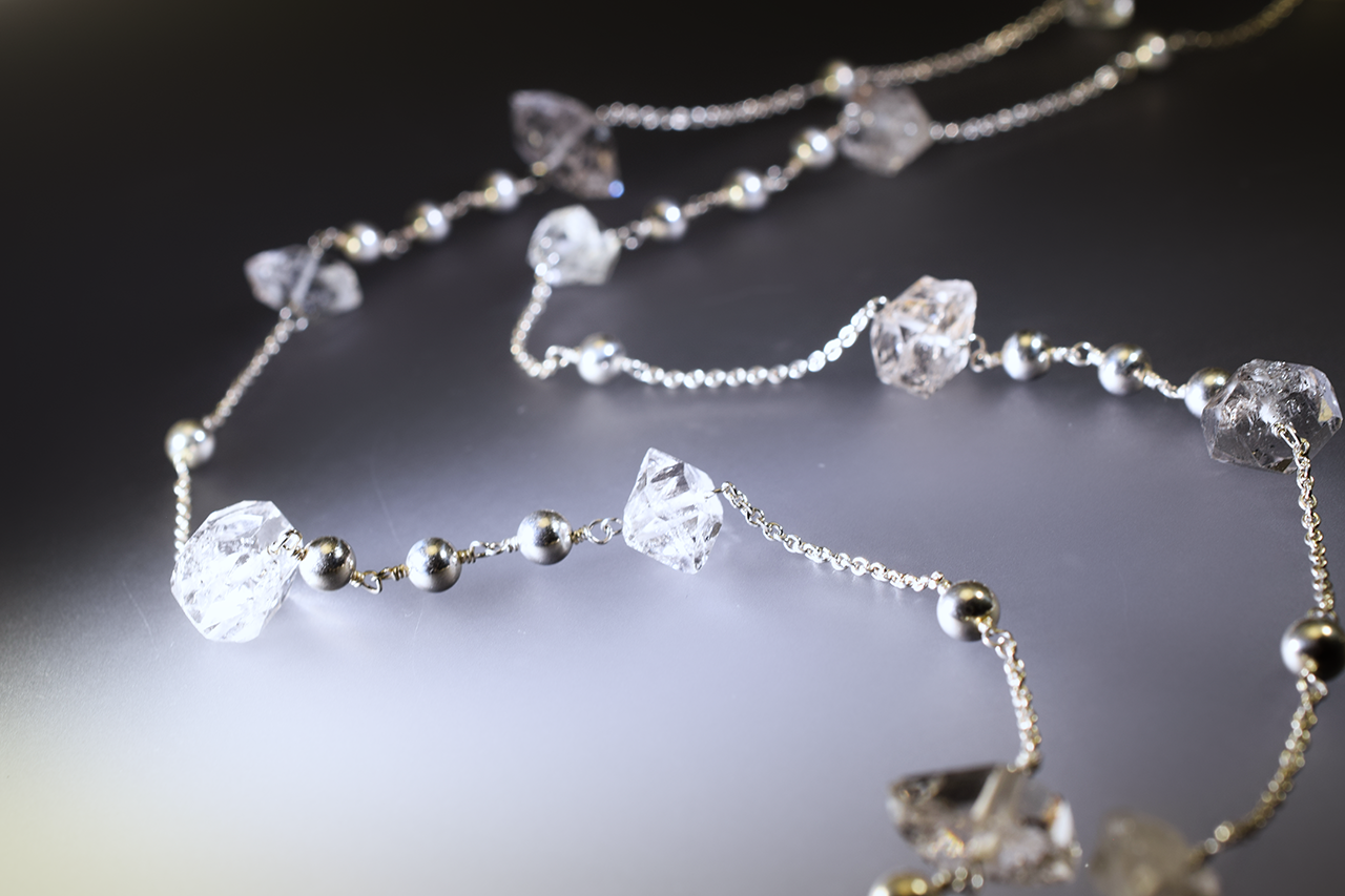 herkimer diamond and silver long necklace