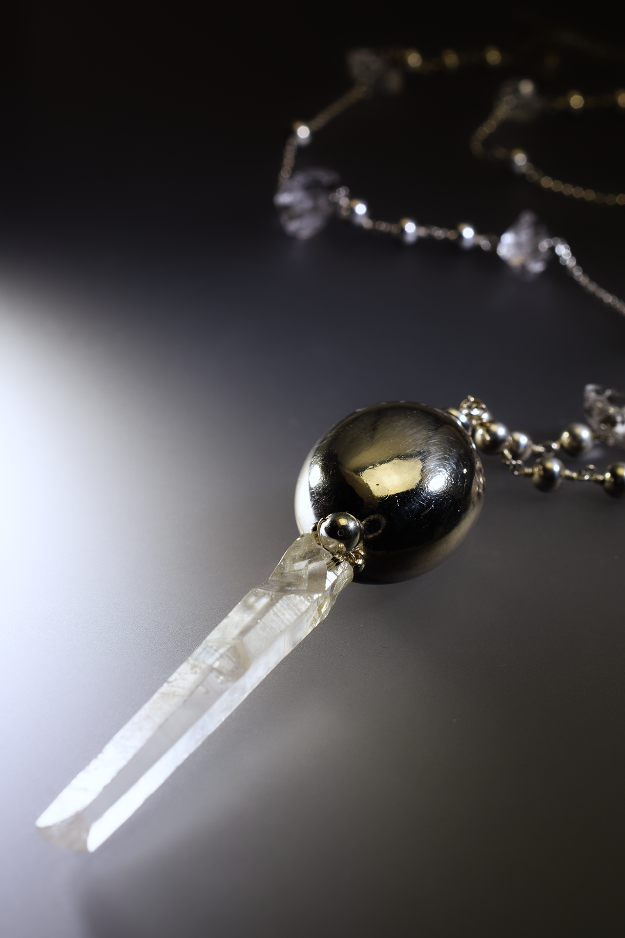 herkimer diamond and silver long necklace