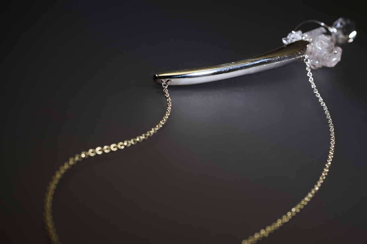 casted sterling silver bar necklace with herkimer diamonds