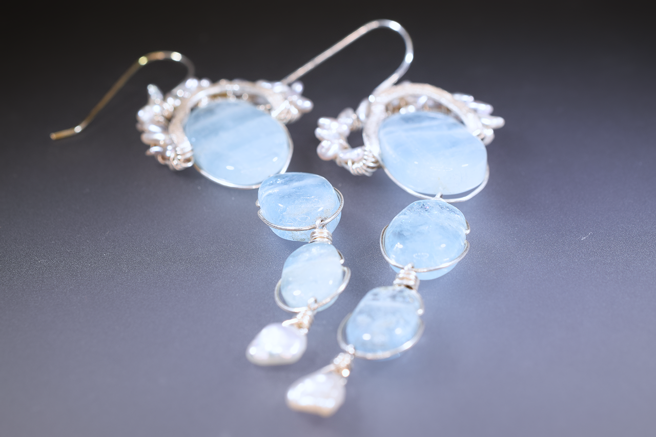 triple drop aquamarine earrings