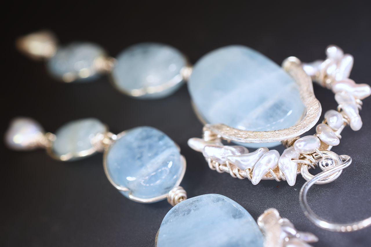 triple drop aquamarine earrings