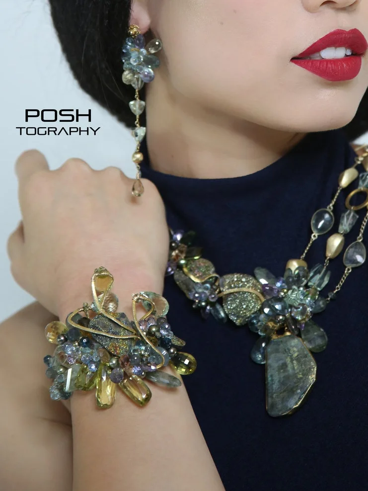 rainbow pyrite and gemstone cuff
