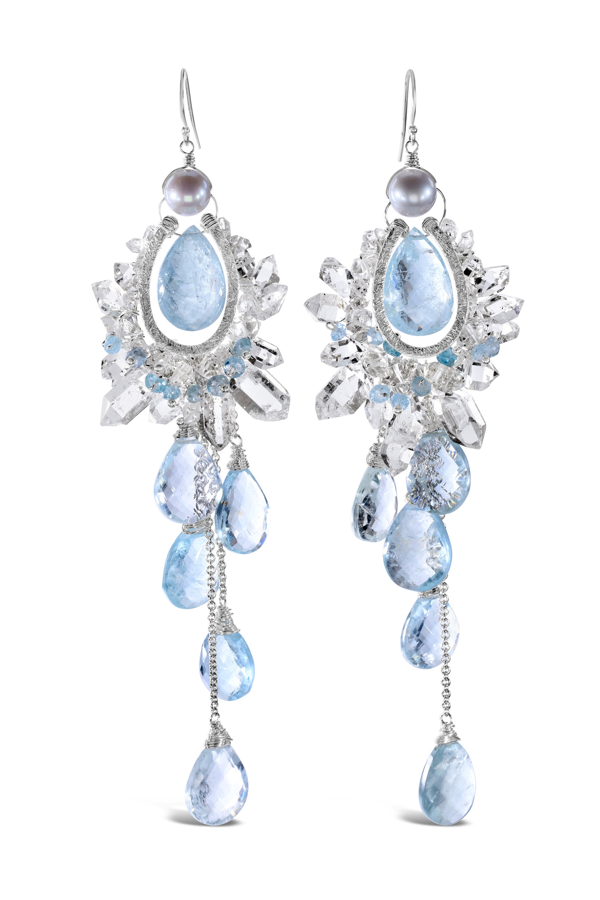 custom earrings made of herkimer diamonds and aquamarine