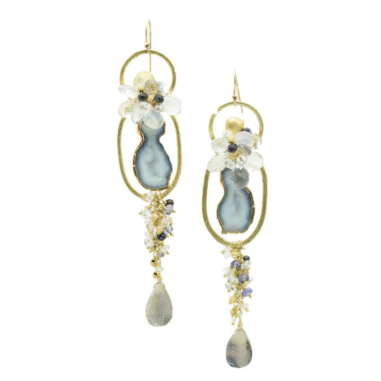 Druzy Agate and Gemstone Earrings, by Andrea Li