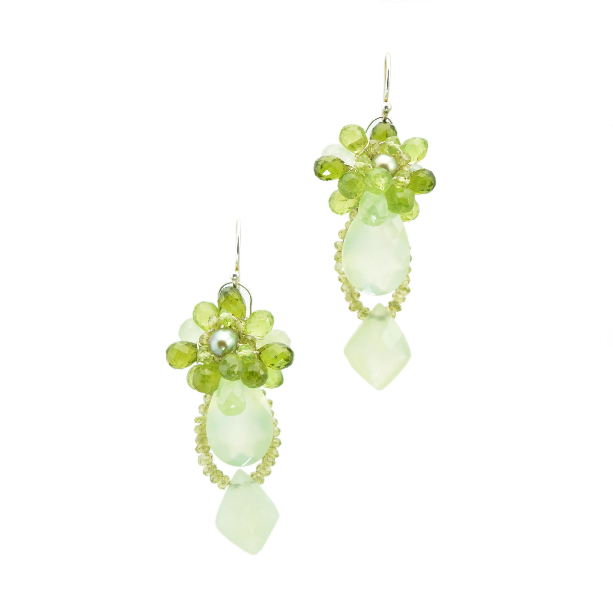 Green Chalcedony and Peridot Drop Earrings