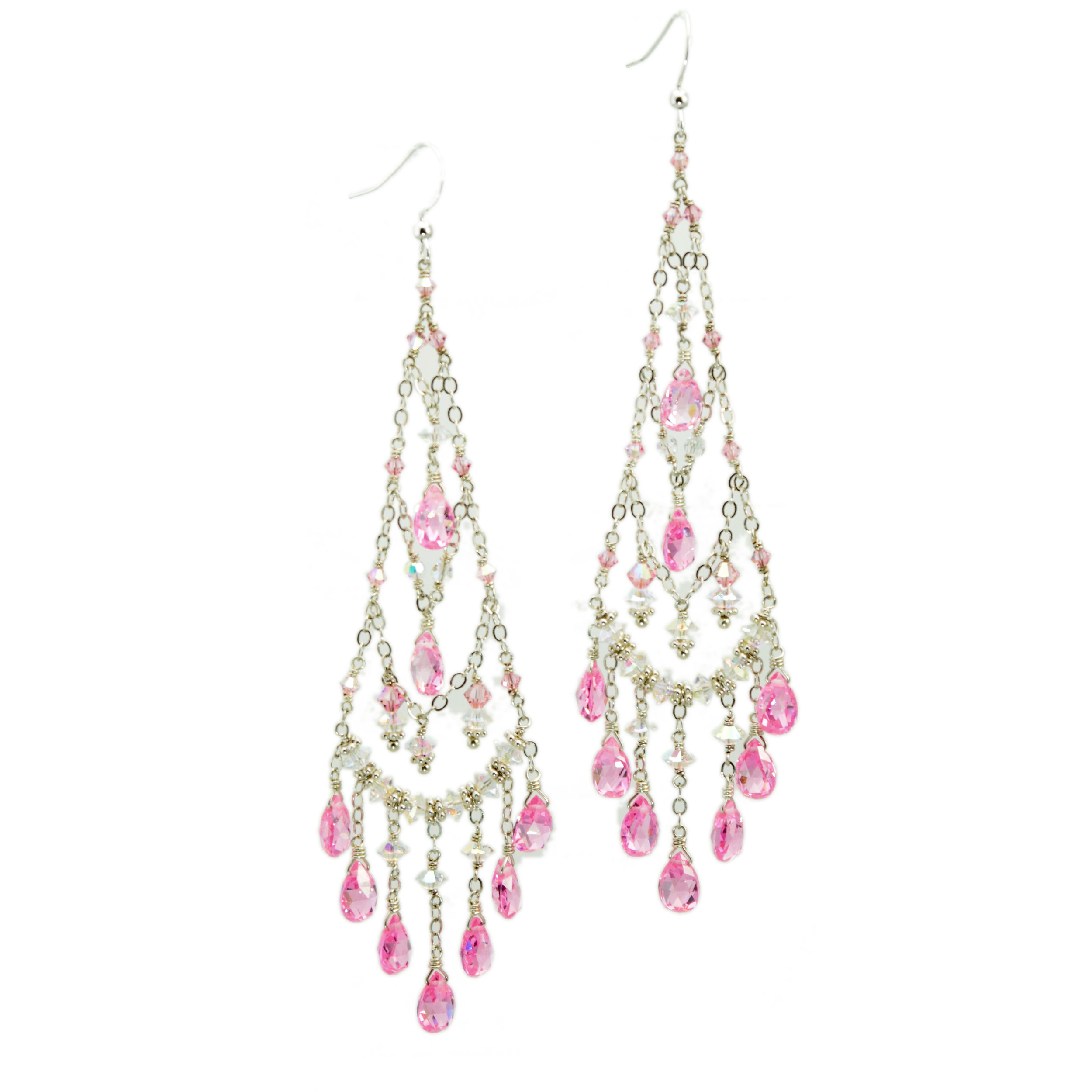 Pink Swarovski Crystal Chandelier Earrings