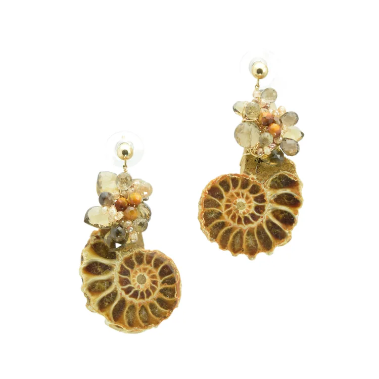 Nautilus Fossil and Gemstone Earrings, by Andrea Li