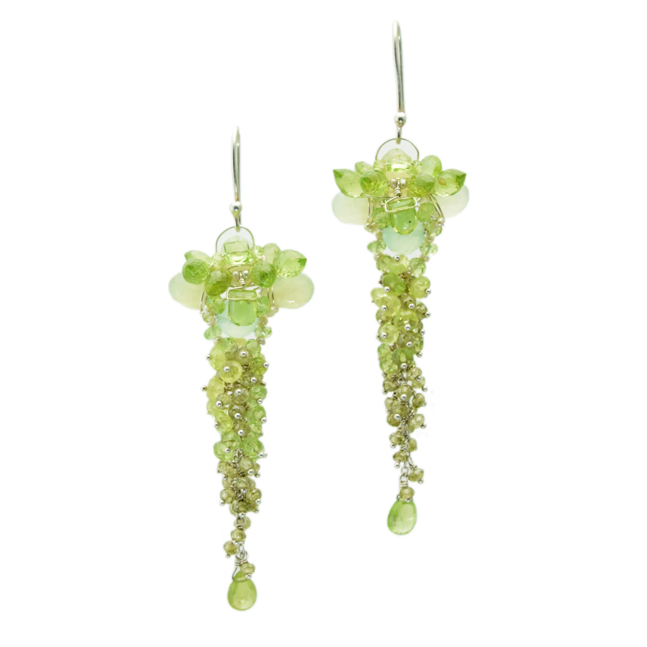 Green Chalcedony and Peridot Long Drop Earrings