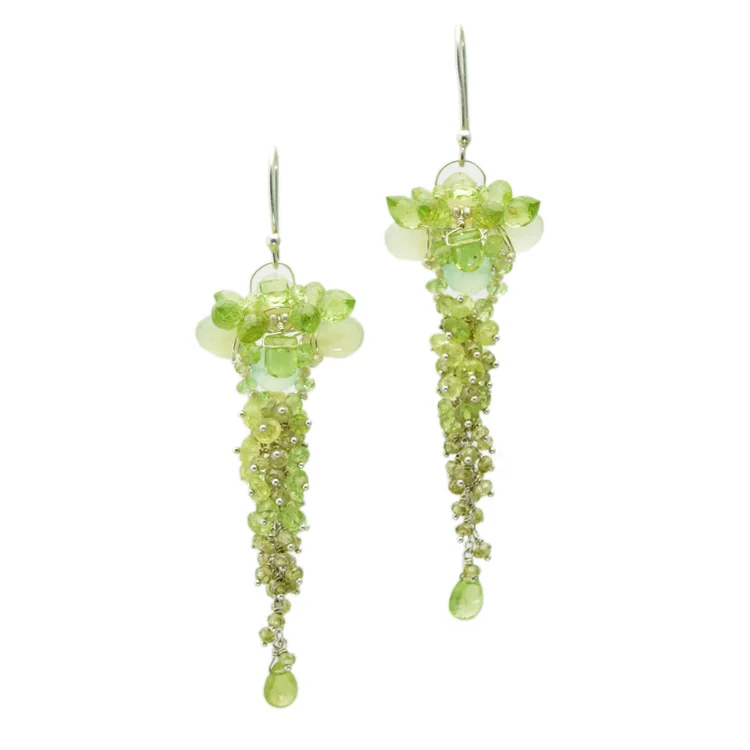 Green Chalcedony and Peridot Long Drop Earrings, by Andrea Li