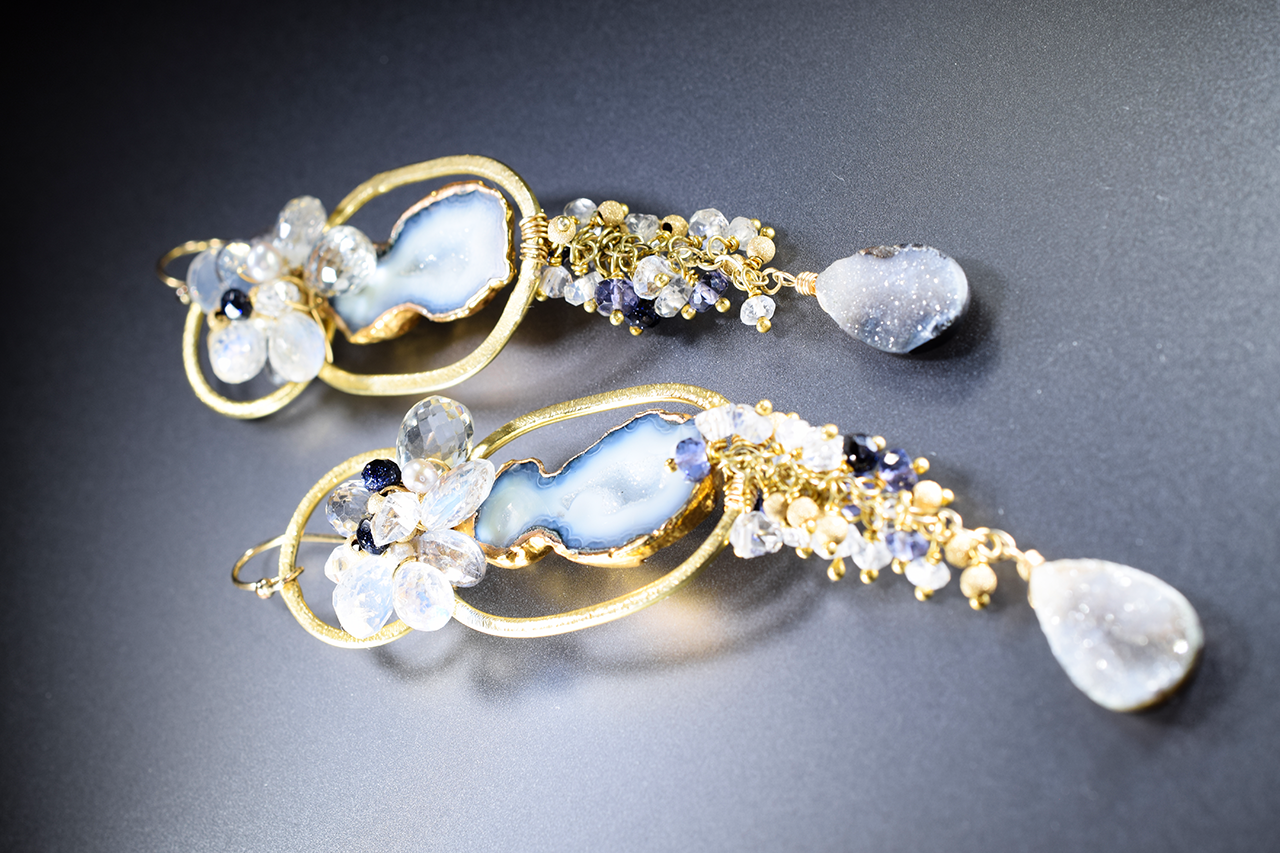 druzy agate and gemstone earrings