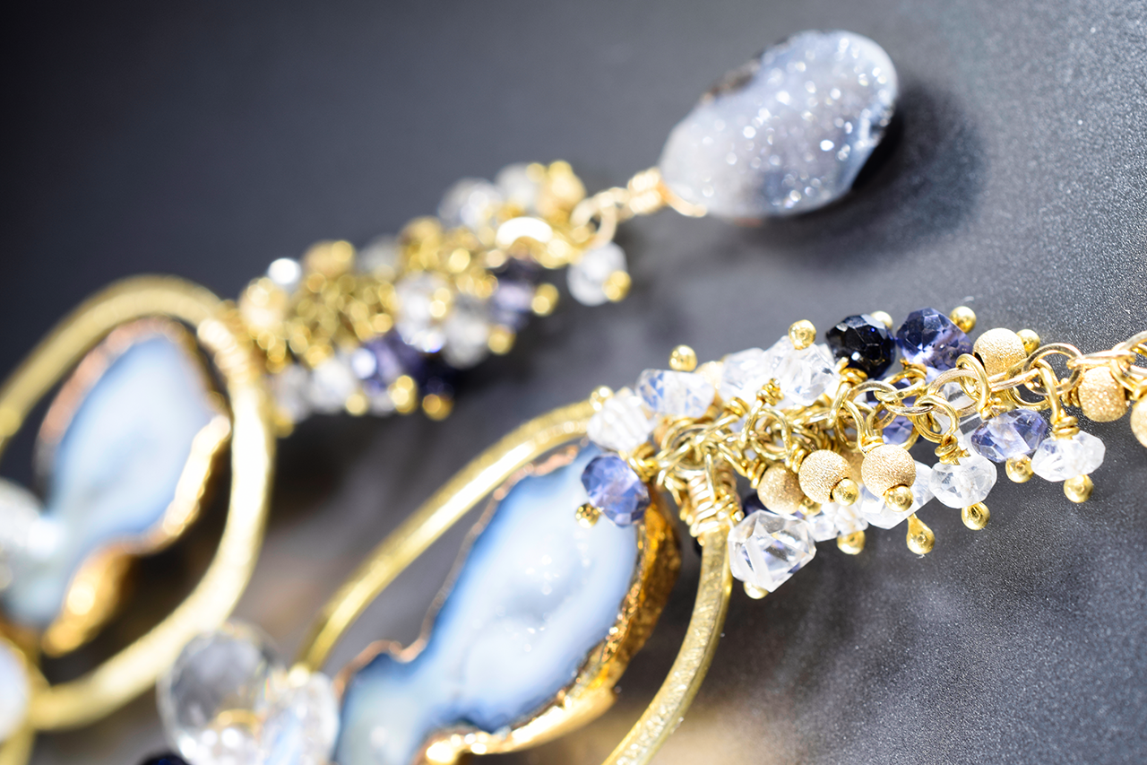 druzy agate and gemstone earrings