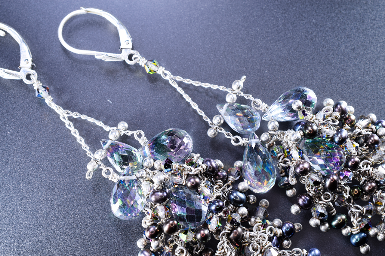 swarovski crystal and pearl chandelier earrings