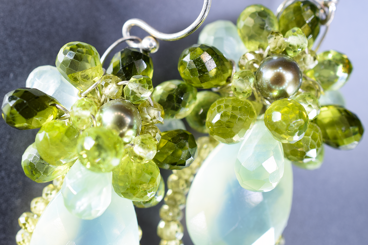 Green Chalcedony and Peridot Drop Earrings