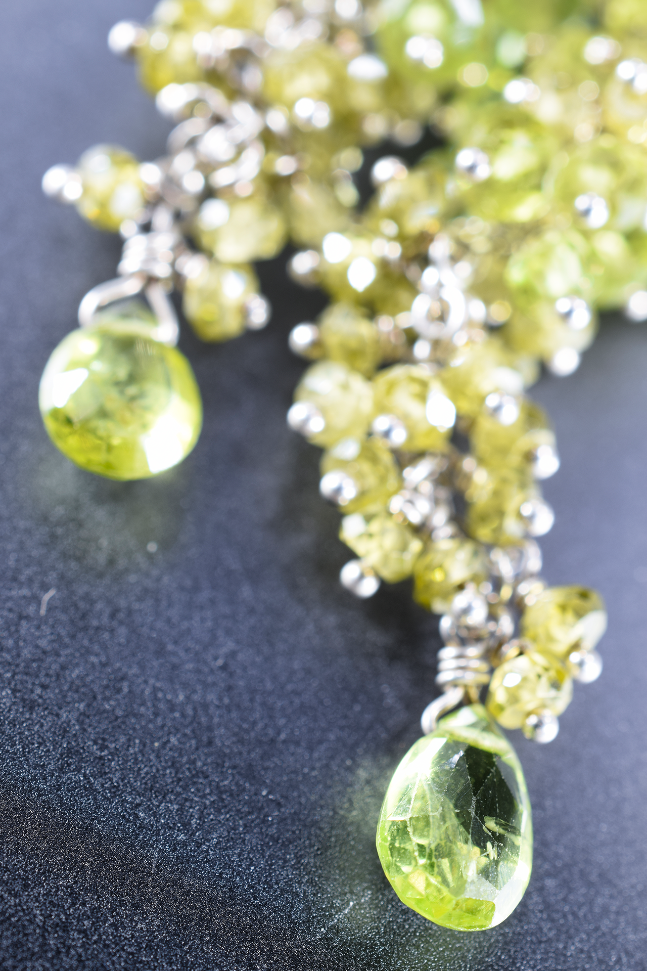 Green Chalcedony and Peridot Long Drop Earrings