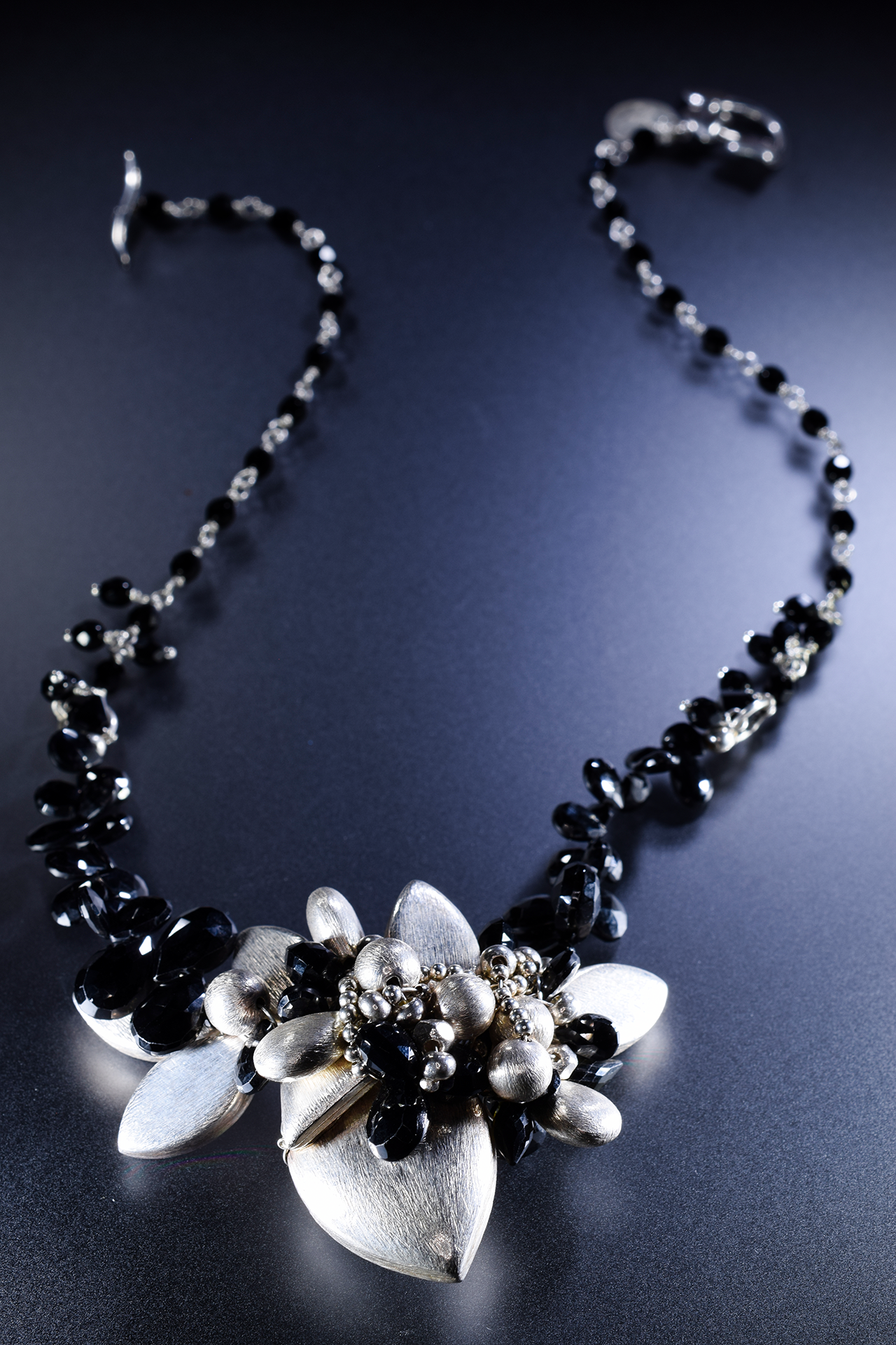 Black  Spinel and Sterling Silver Necklace