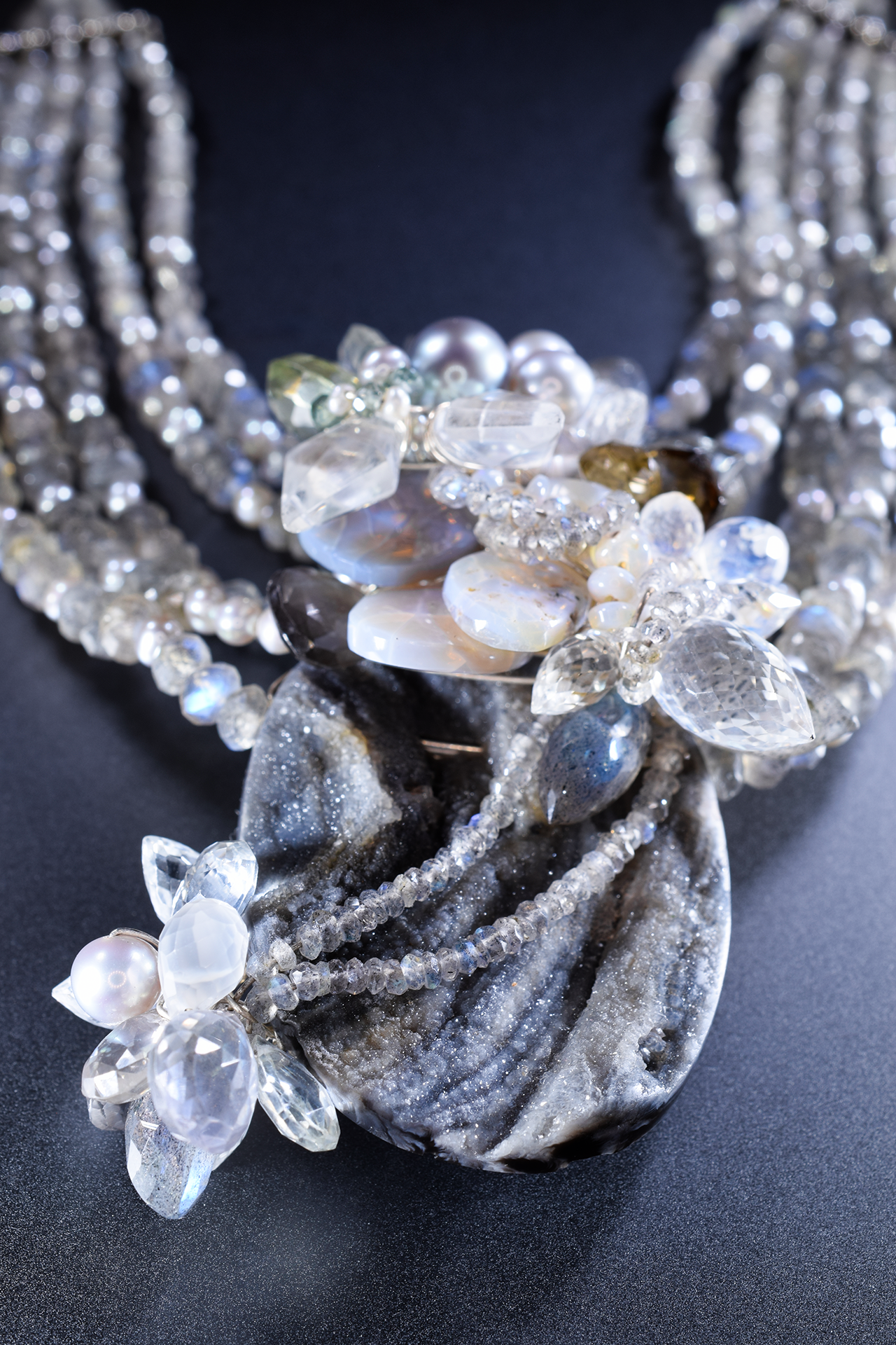 Druzy Agate and Multi-Strand Necklace