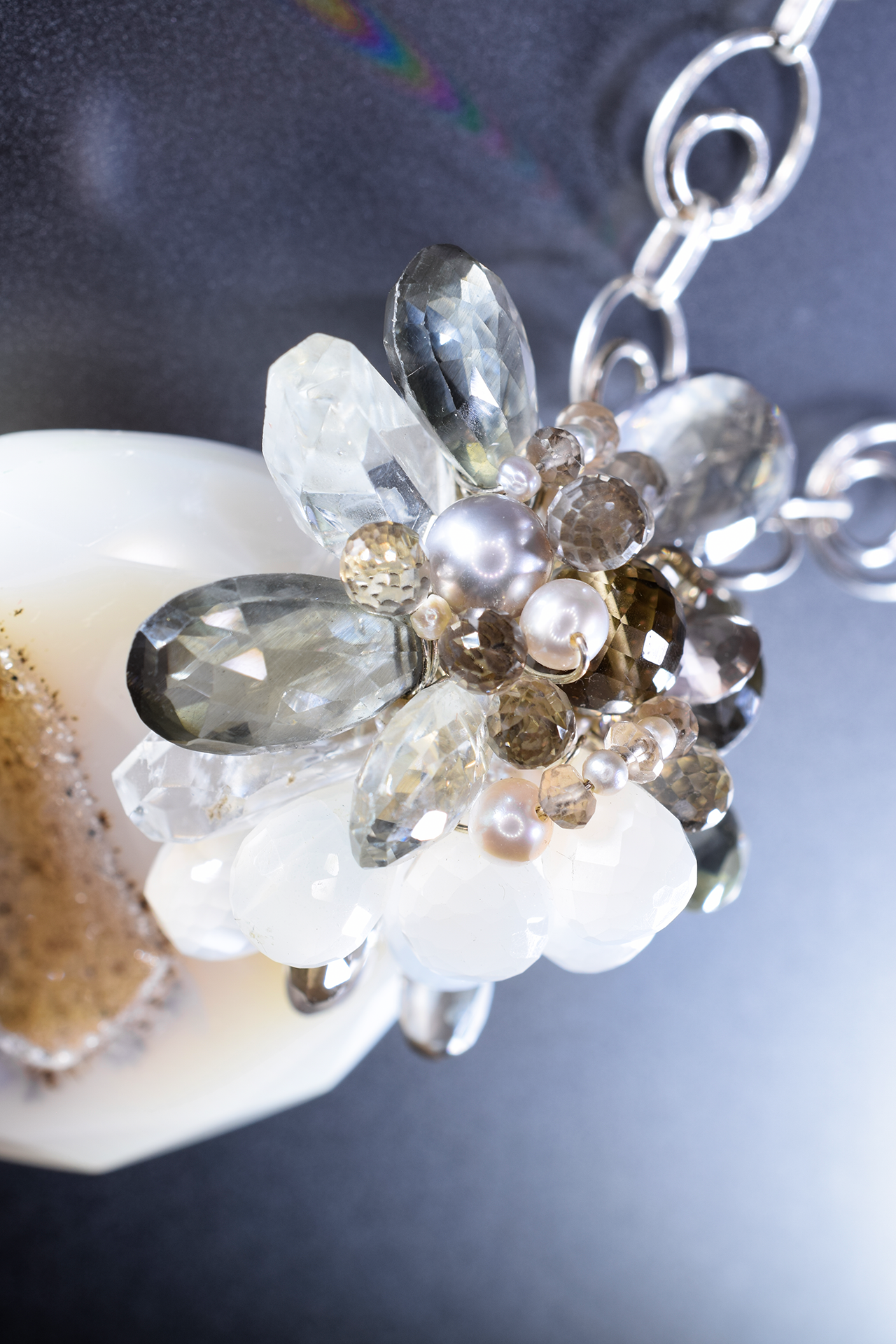 Round druzy and Gemstone Pendant Necklace