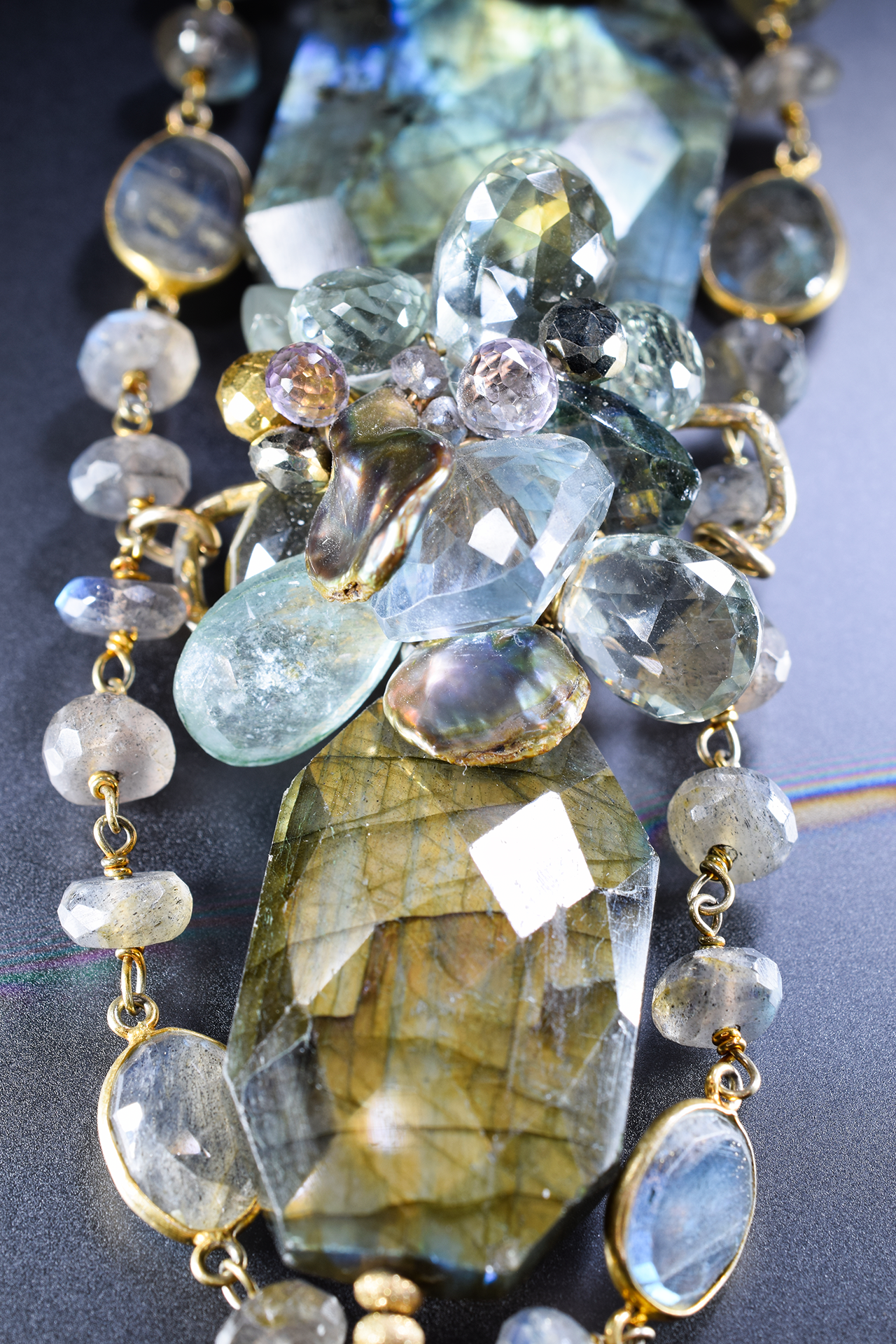 Labradorite and Gemstone Statement Cuff Bracelet