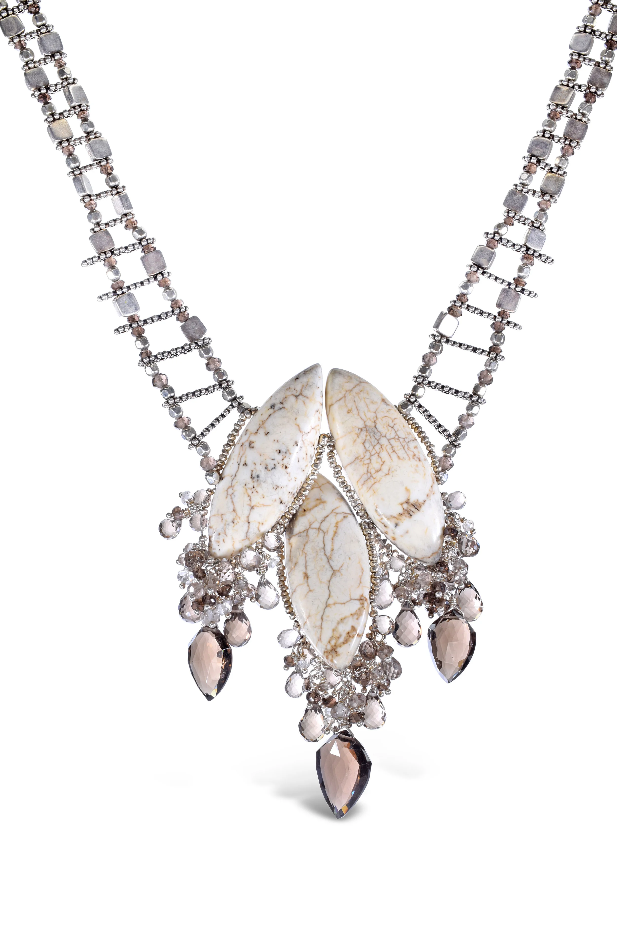 White Buffalo Turquoise and Smoky Topaz Necklace