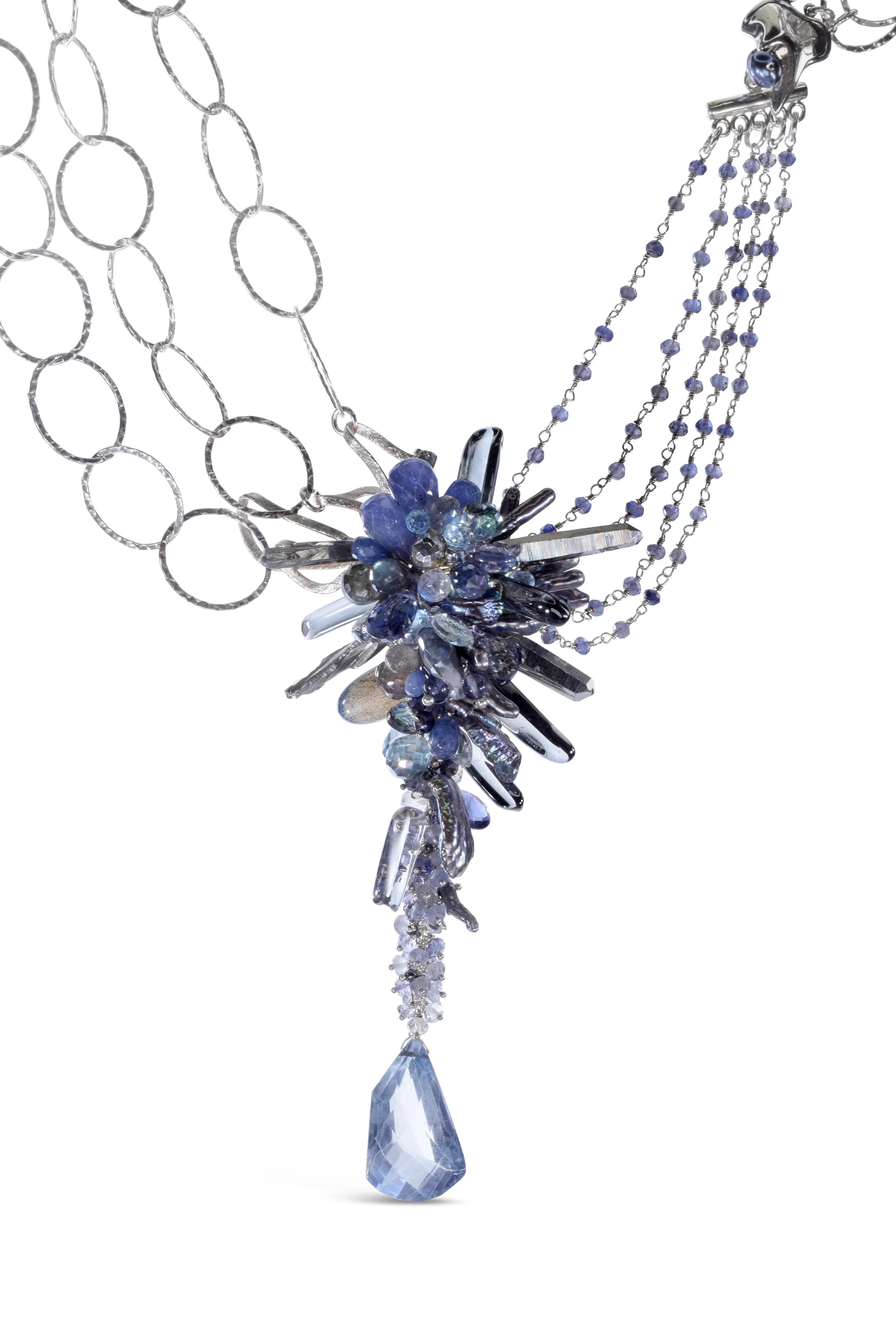 Iolite Ombre Gemstone Cluster Necklace