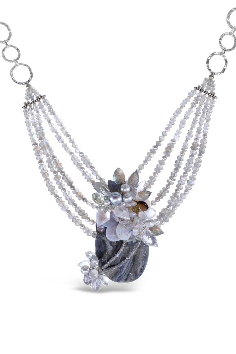 Druzy Agate and Multi-Strand Necklace, by Andrea Li