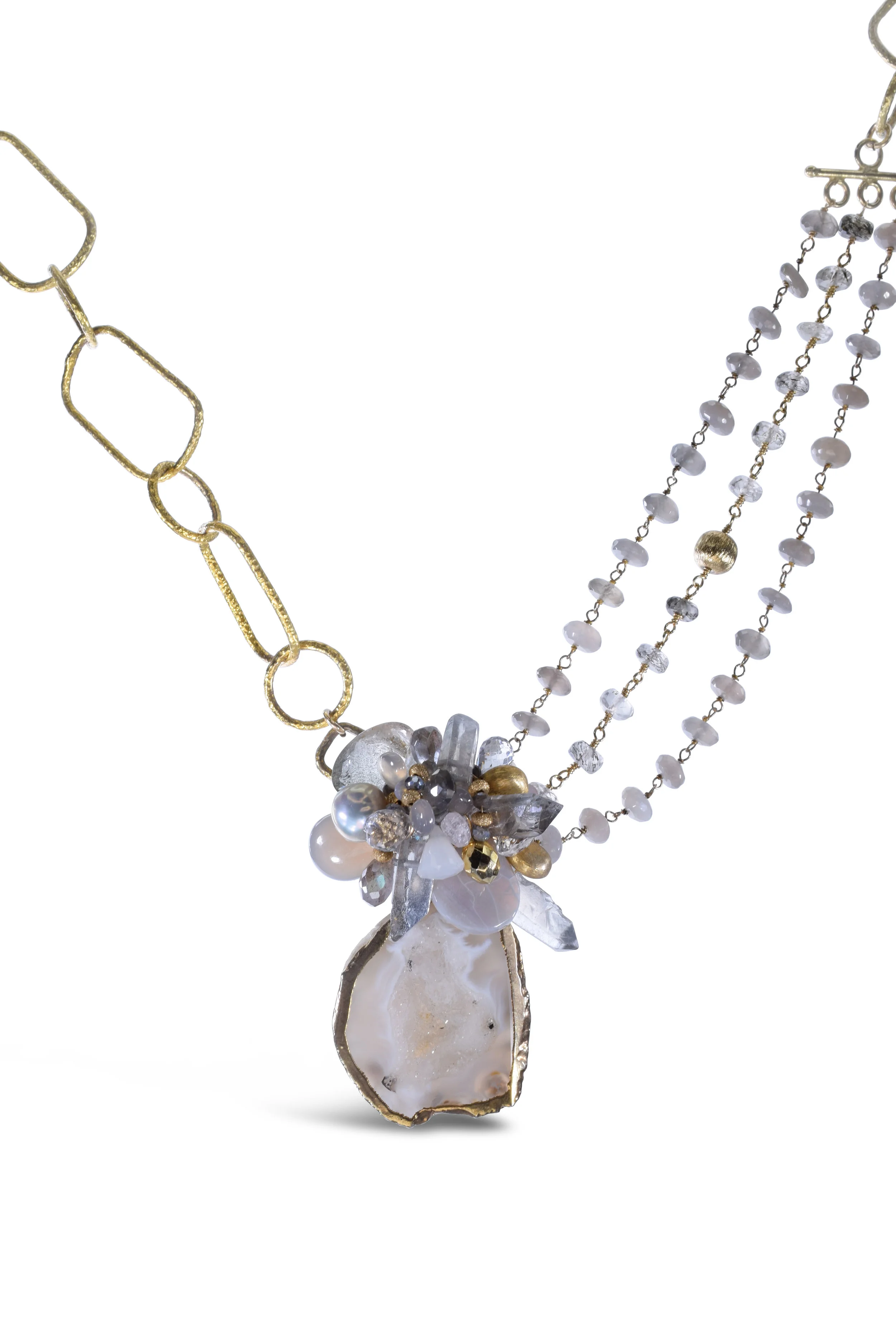 Druzy and Gemstone Multi-Chain Necklace