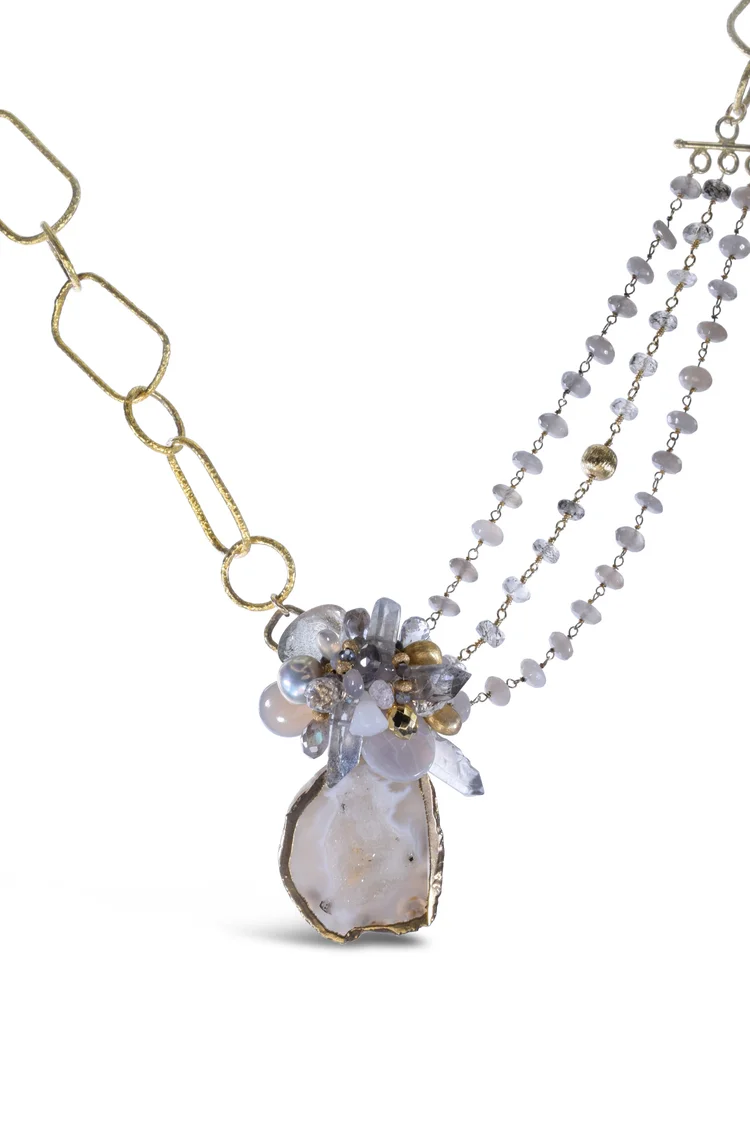 Druzy and Gemstone Multi-Chain Necklace, by Andrea Li