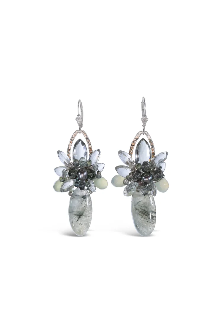 Prehnite Rutile Quartz and Gemstone Earrings, by Andrea Li