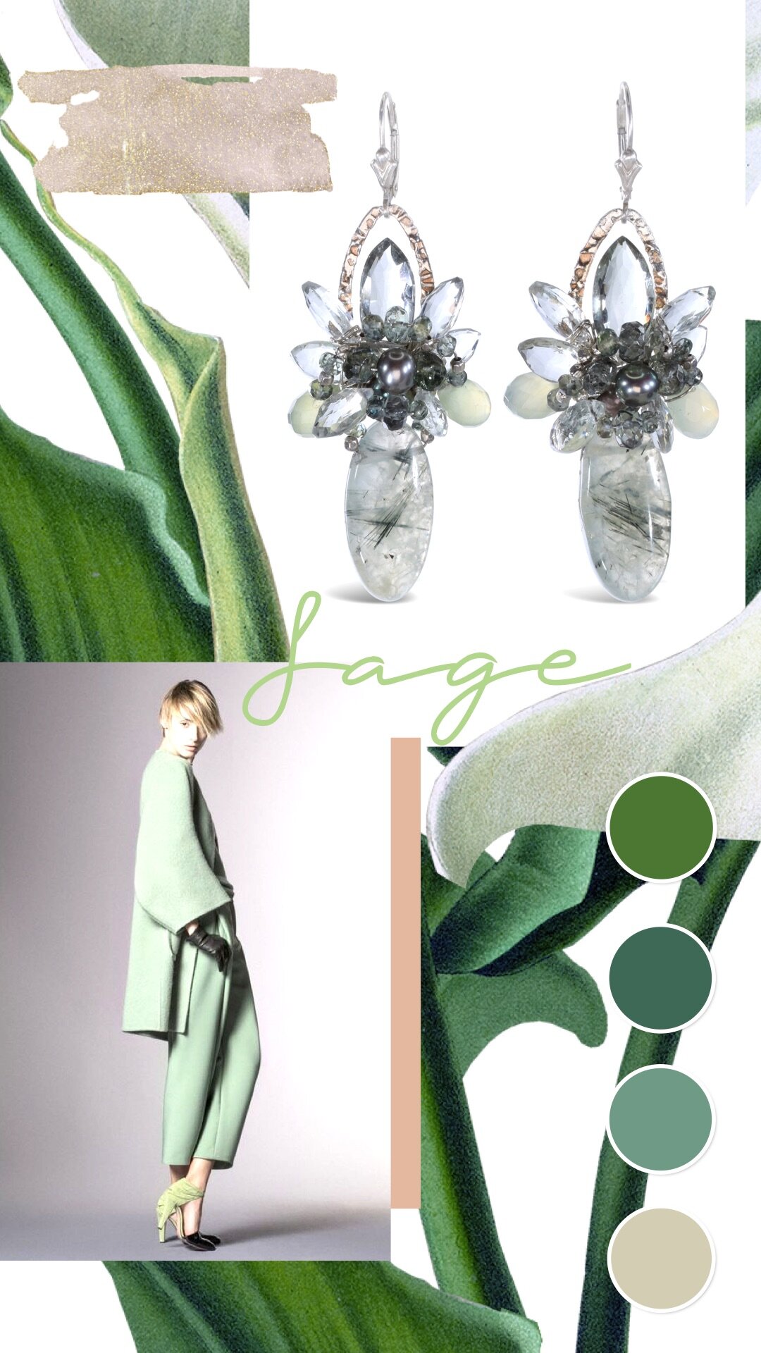 Prehnite Rutile Quartz and Gemstone Earrings