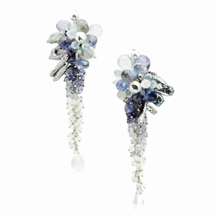 Iolite Ombre Gemstone Cluster Earrings, by Andrea Li