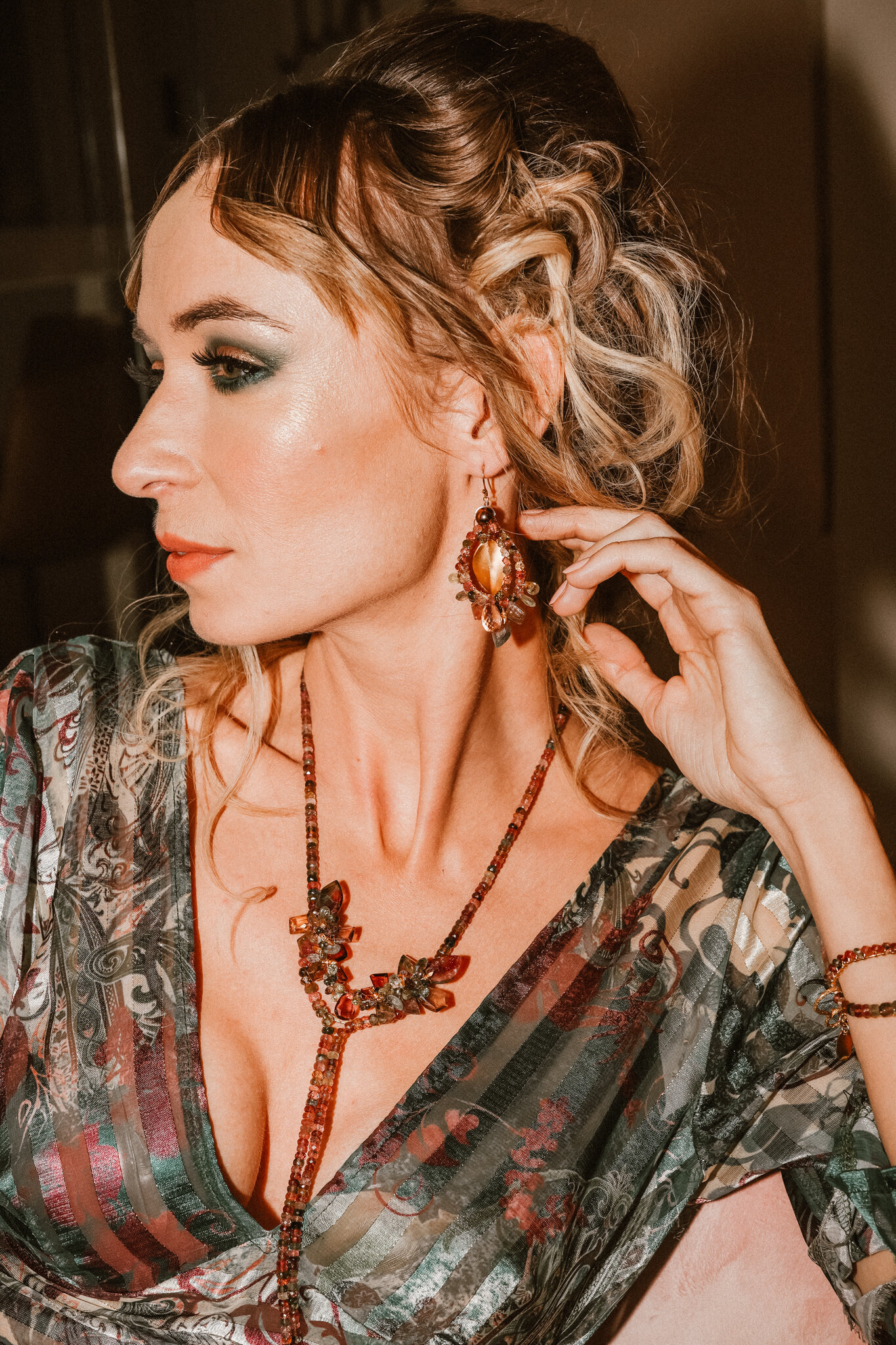model wearing Double Stranded Tourmaline Necklace