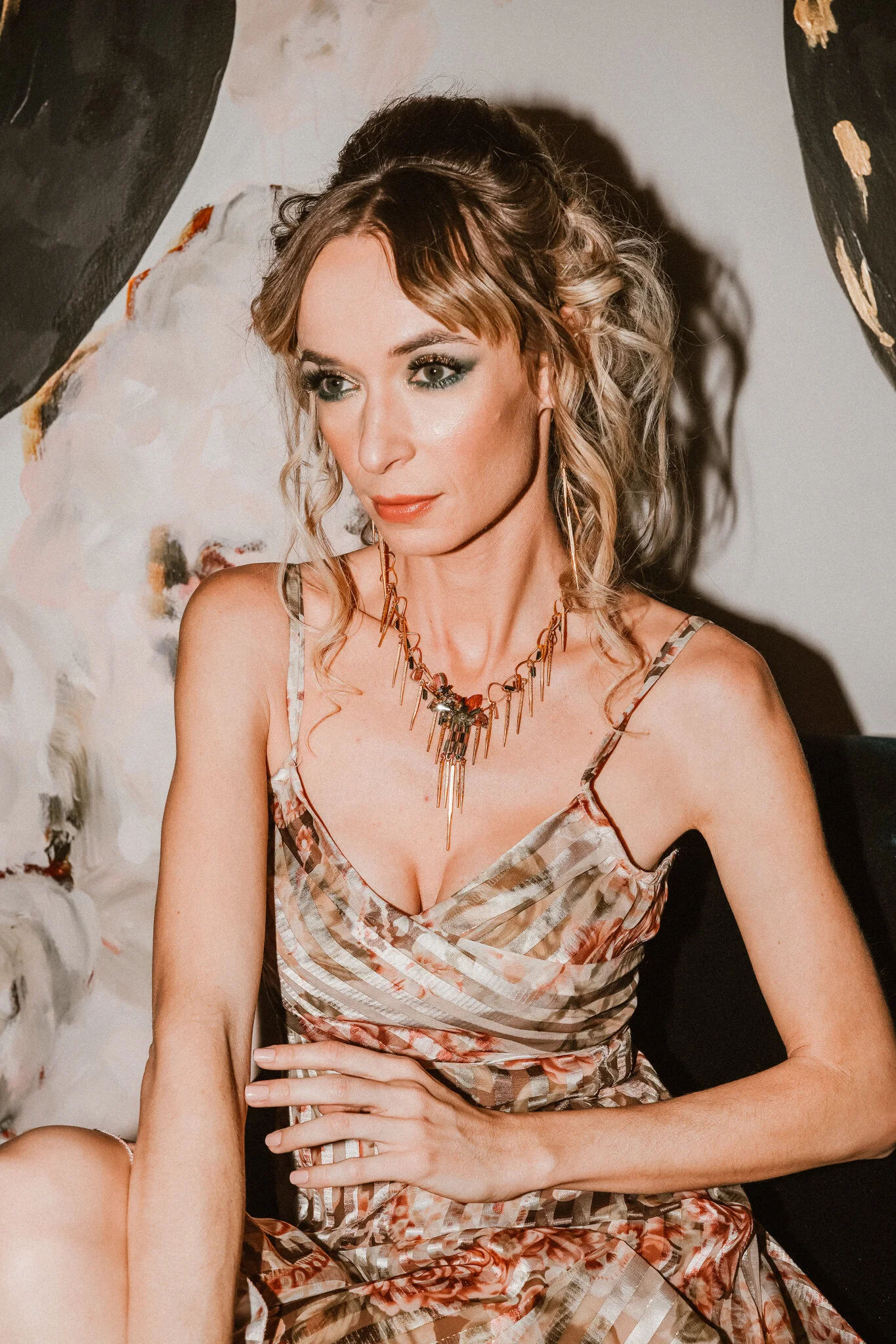 model wearing Tourmaline and 24k Gold Vermeil Spike Necklace