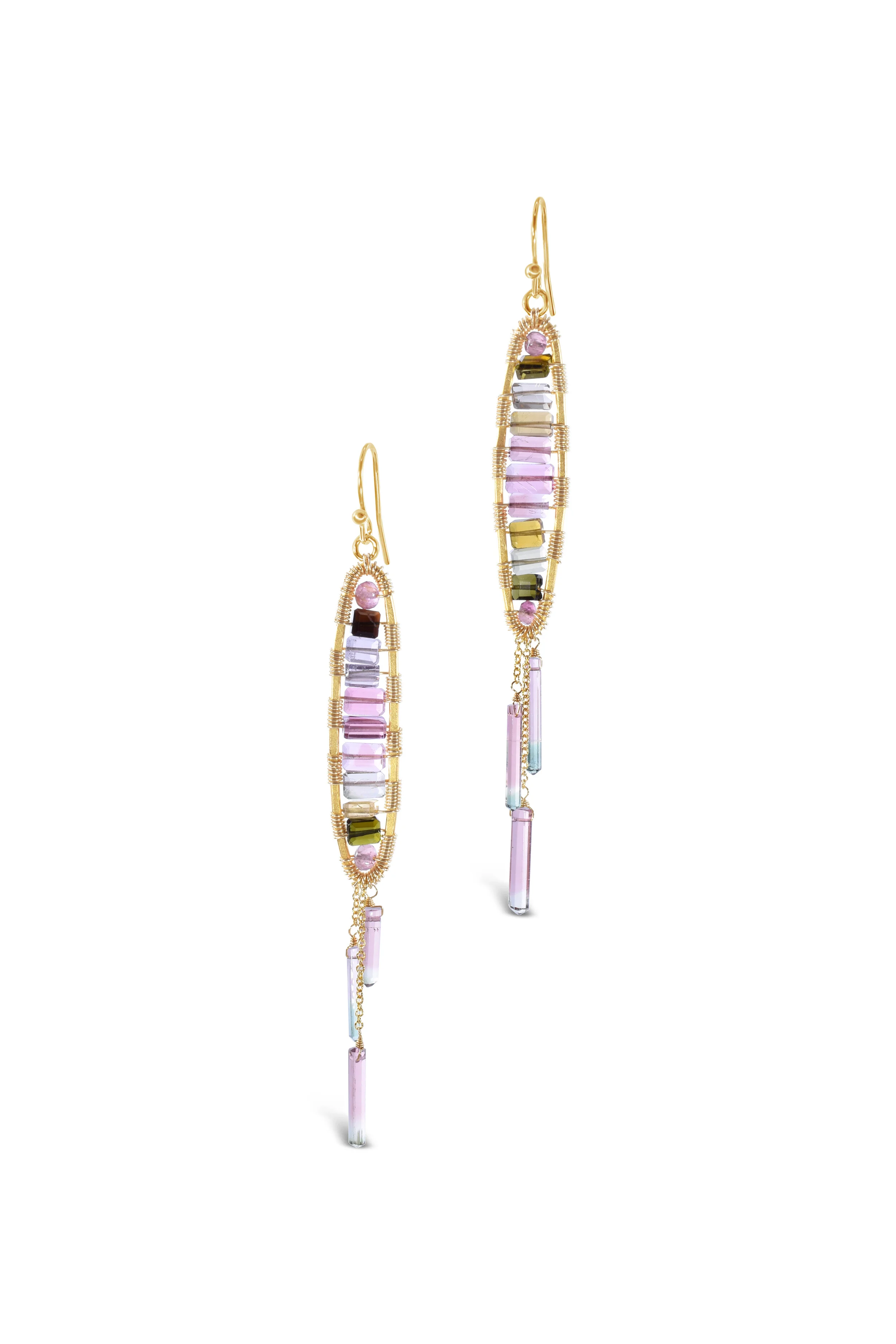 Watermelon Tourmaline Stiletto Earring