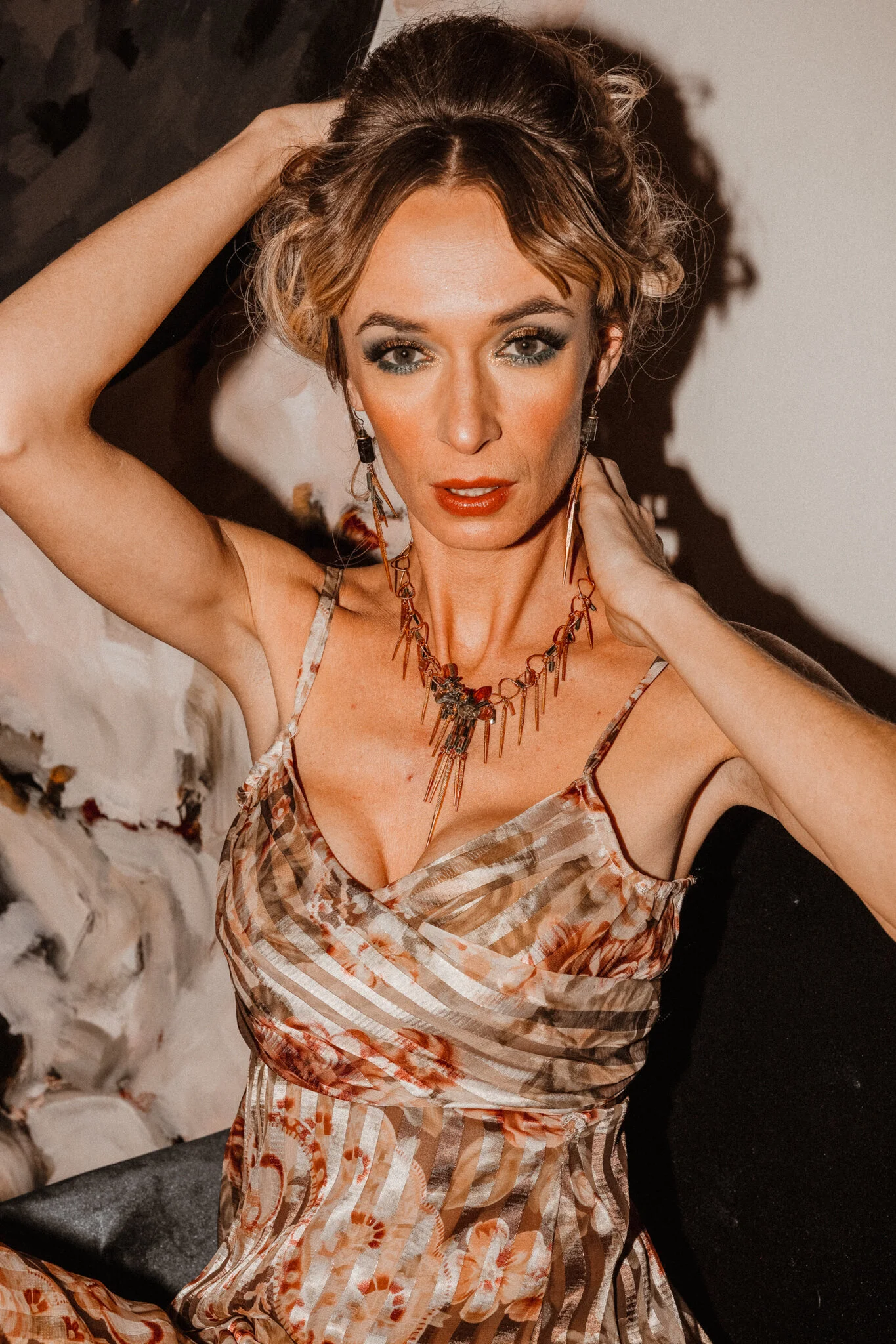 model wearing Tourmaline Spike Tassel Earring