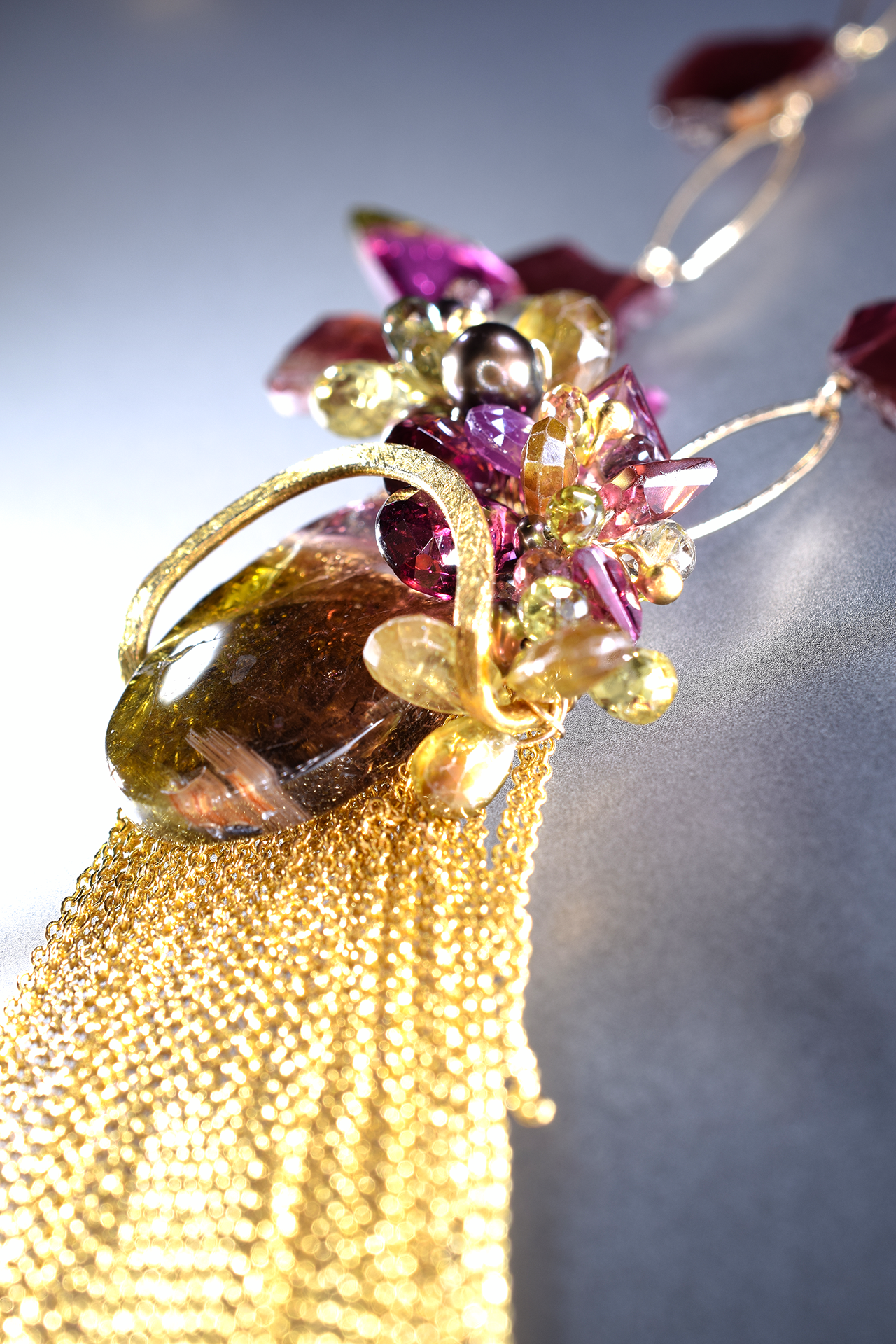 Tourmaline Gold Fringe Pendant Necklace