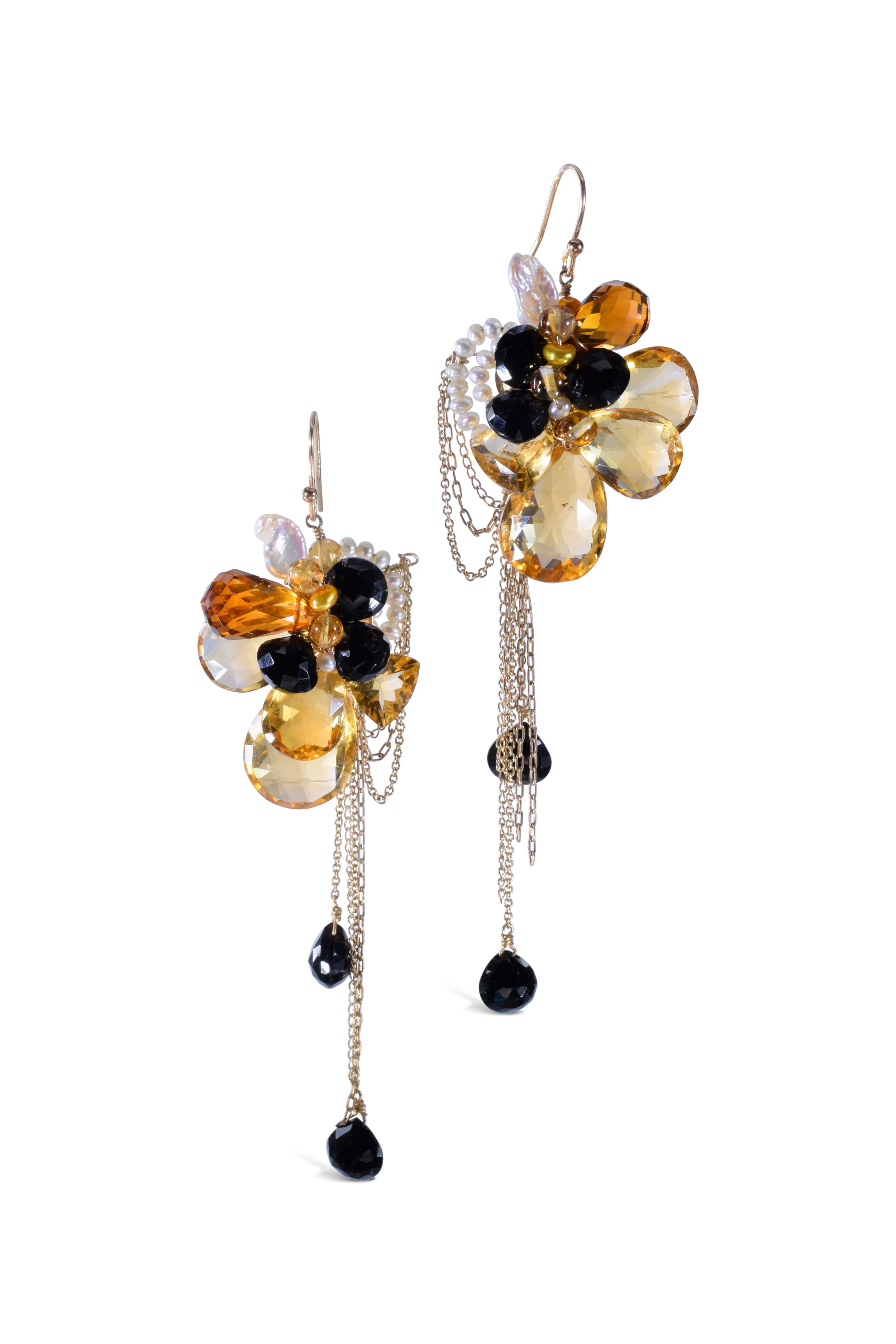 Citrine and Black Spinel with 14k Gold Earrings