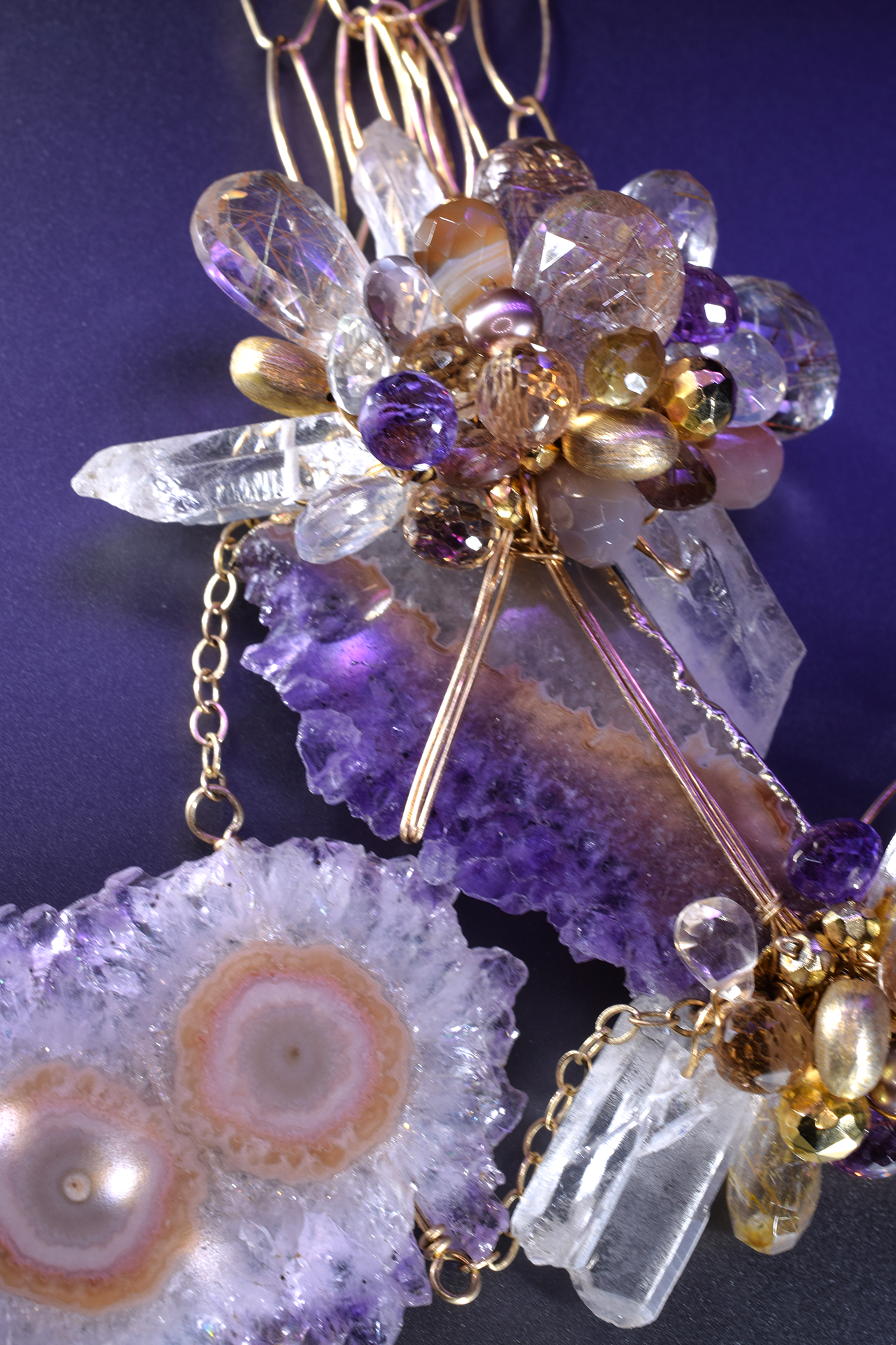 Amethyst Geode Slices and Gemstone Necklace