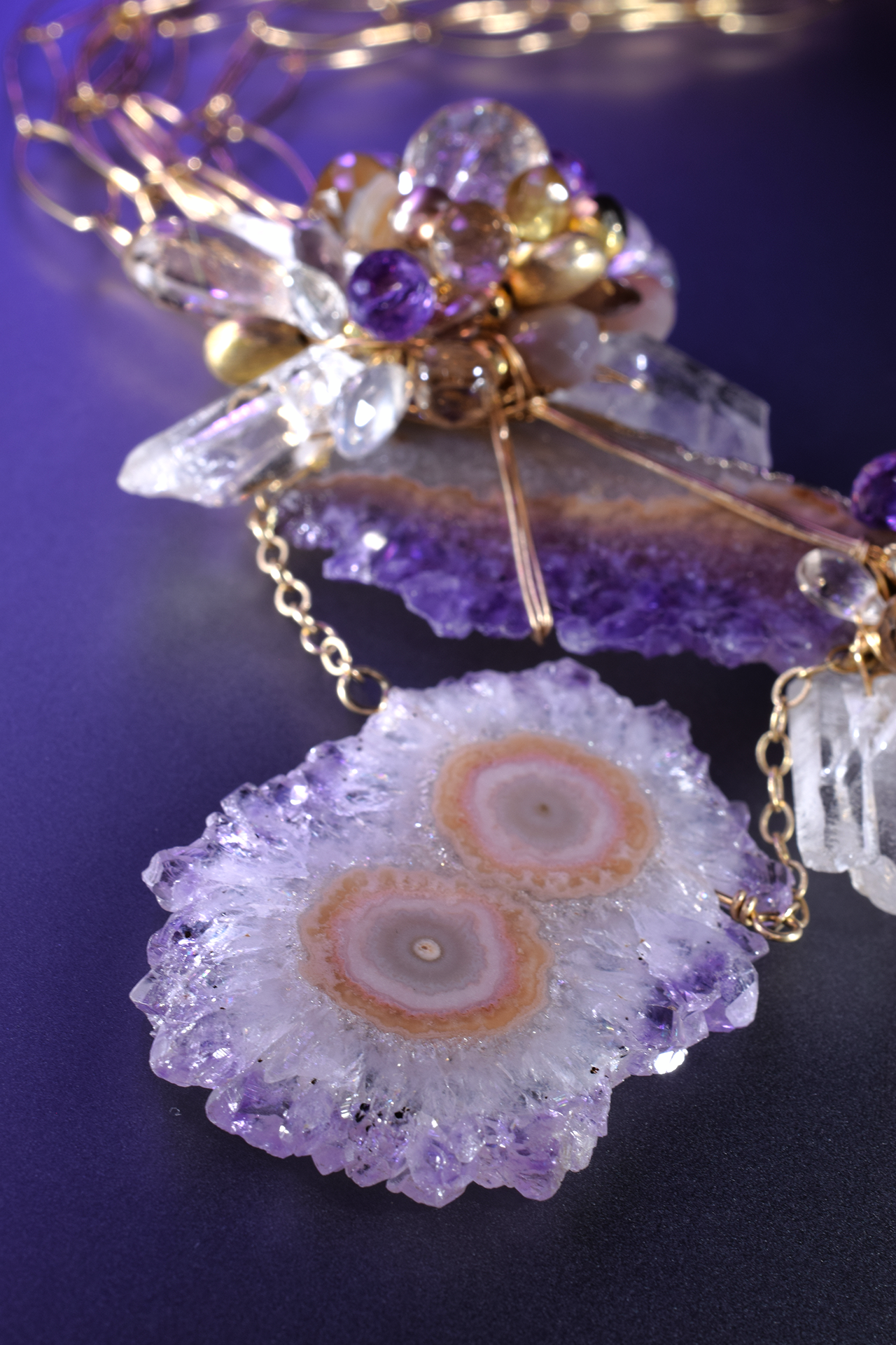 Amethyst Geode Slices and Gemstone Necklace