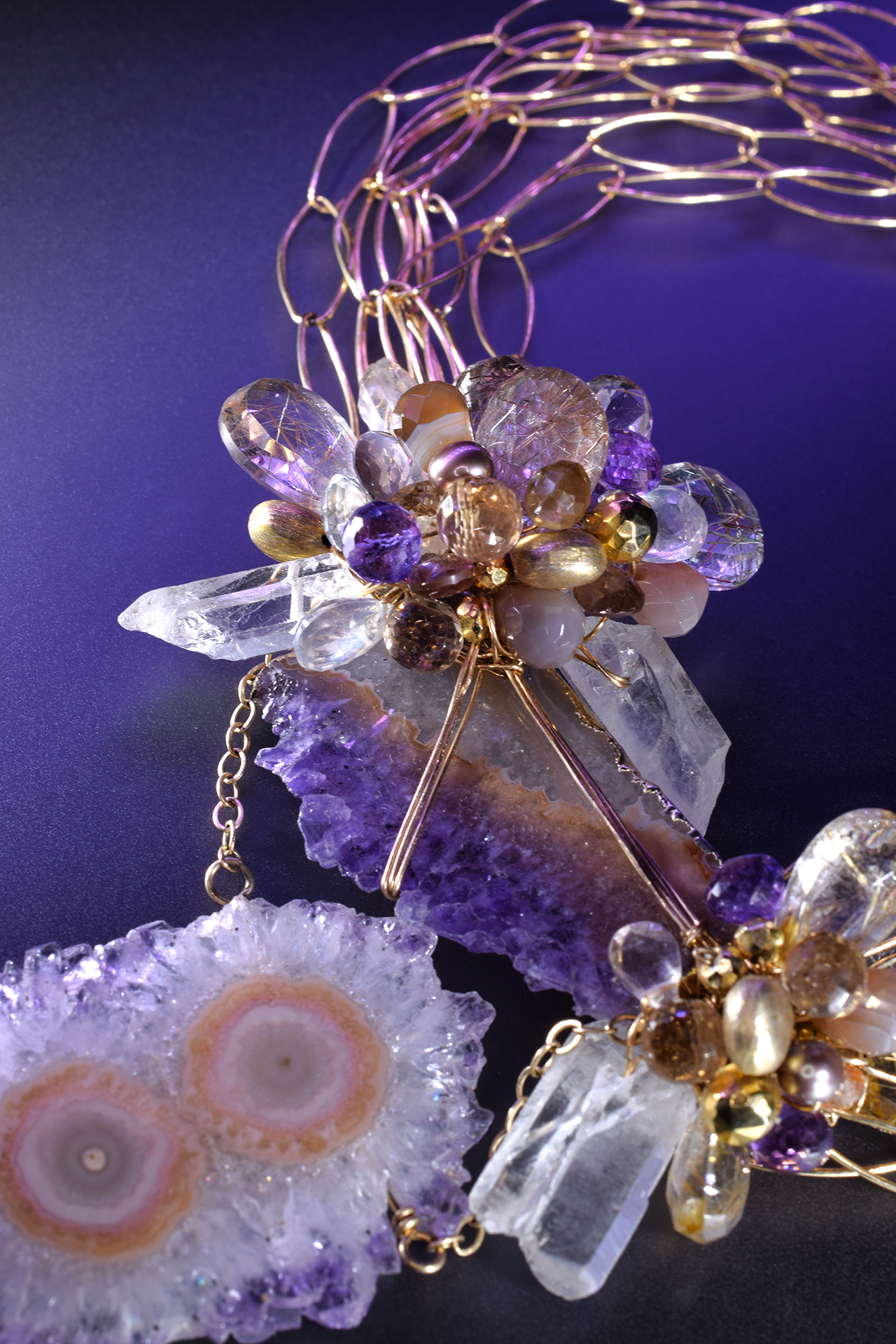 Amethyst Geode Slices and Gemstone Necklace