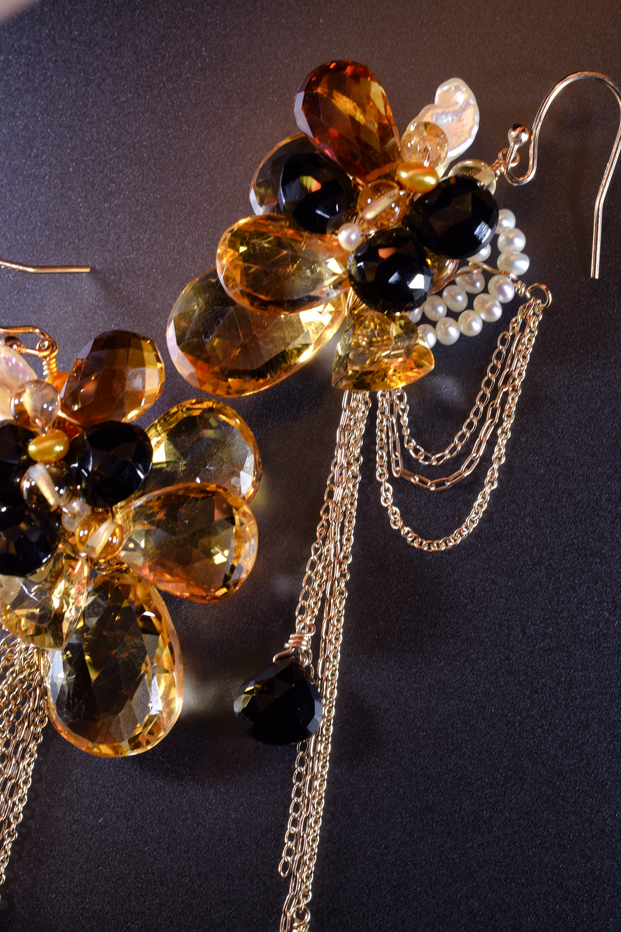 Citrine and Black Spinel with 14k Gold Earrings
