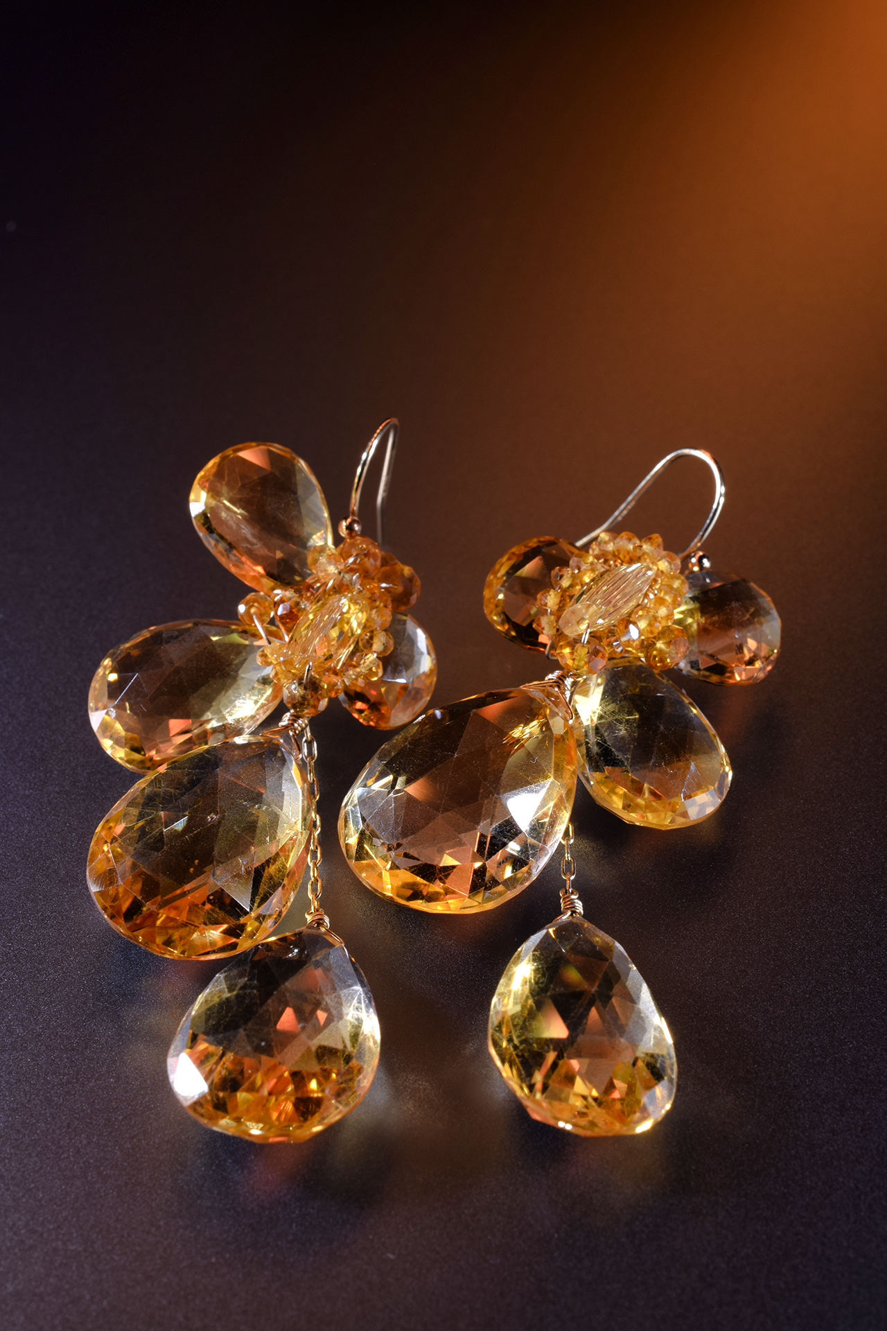 Large Citrine Briolette Statement Earrings