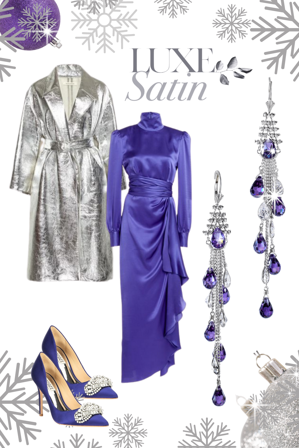 outfit with purple swarovski crystals and zirconia stilletto earrings