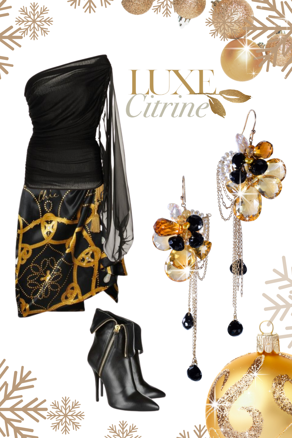OUTFIT WITH Citrine and Black Spinel with 14k Gold Earrings