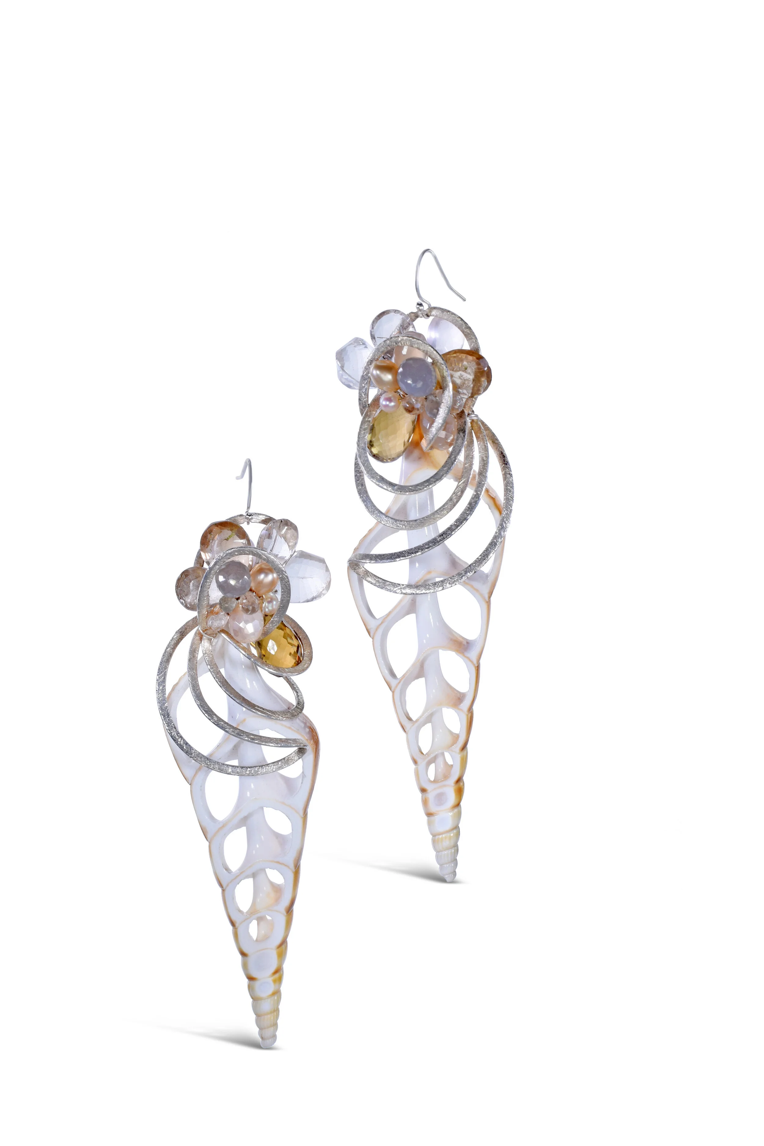 Natural Horn Shell Slices and Gemstone Earrings